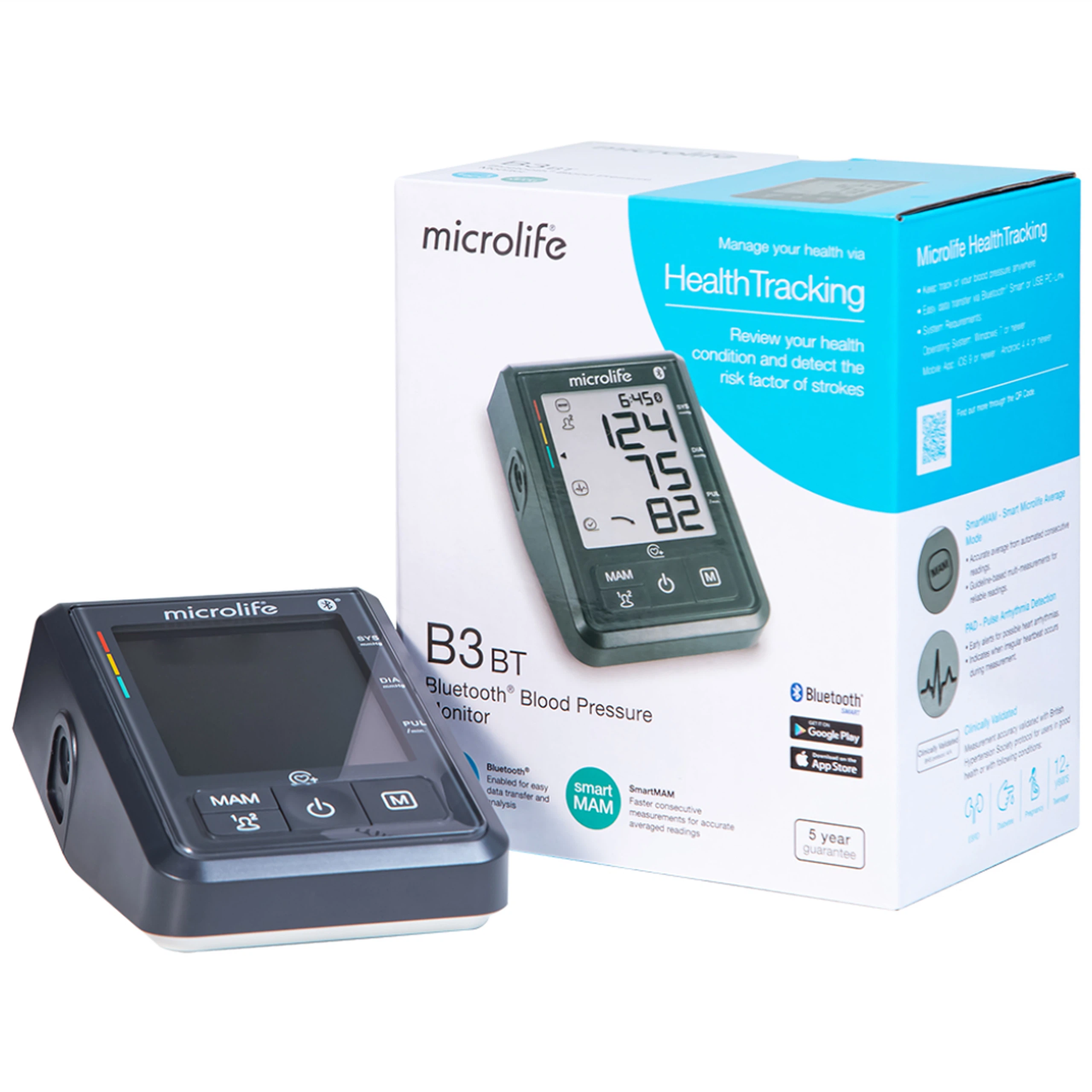Máy đo huyết áp bắp tay tự động Microlife B3 BT Bluetooth hỗ trợ đo huyết áp và nhịp tim