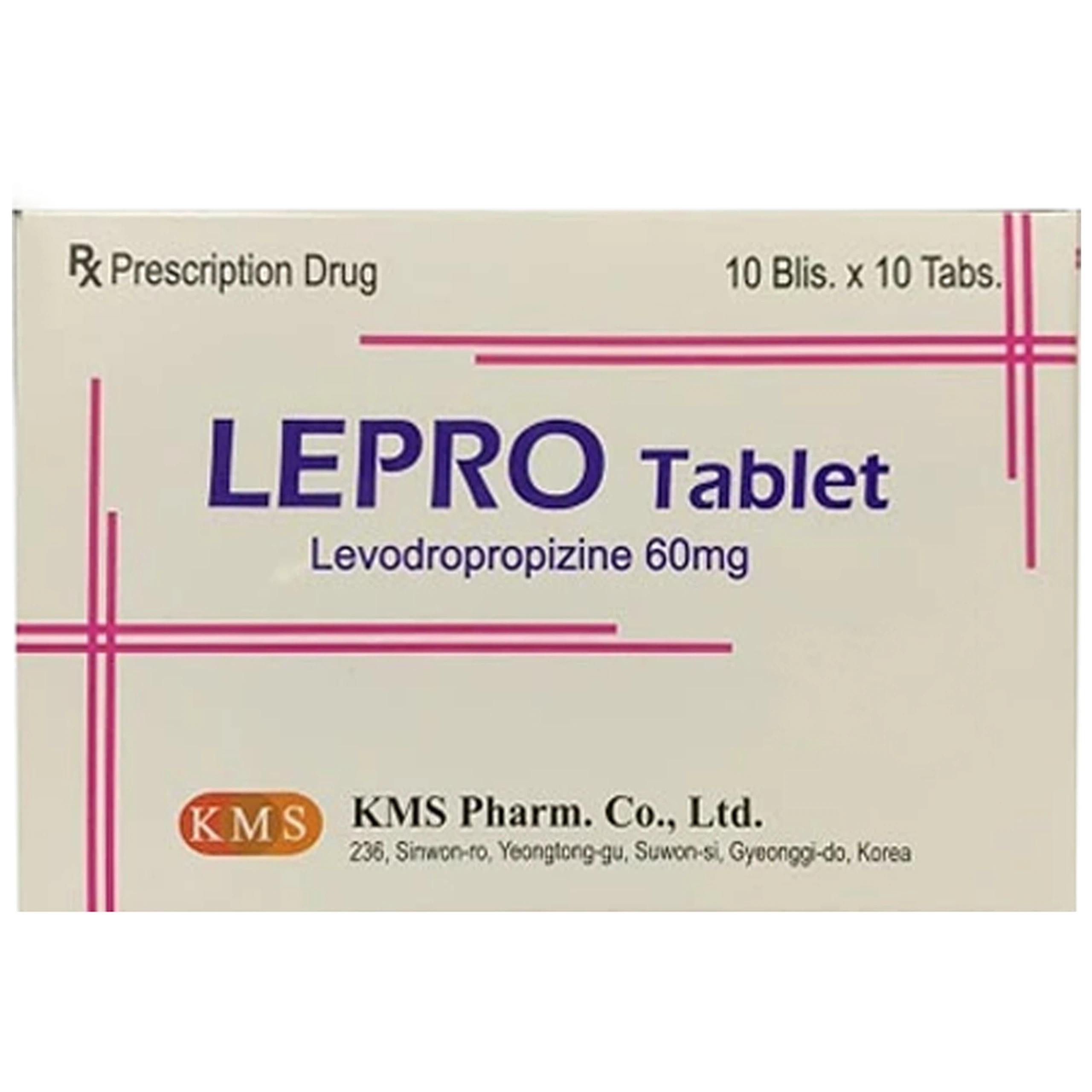 Thuốc Lepro Tablet 60mg KMS Pharm điều trị ho do các bệnh đường hô hấp (10 vỉ x 10 viên)