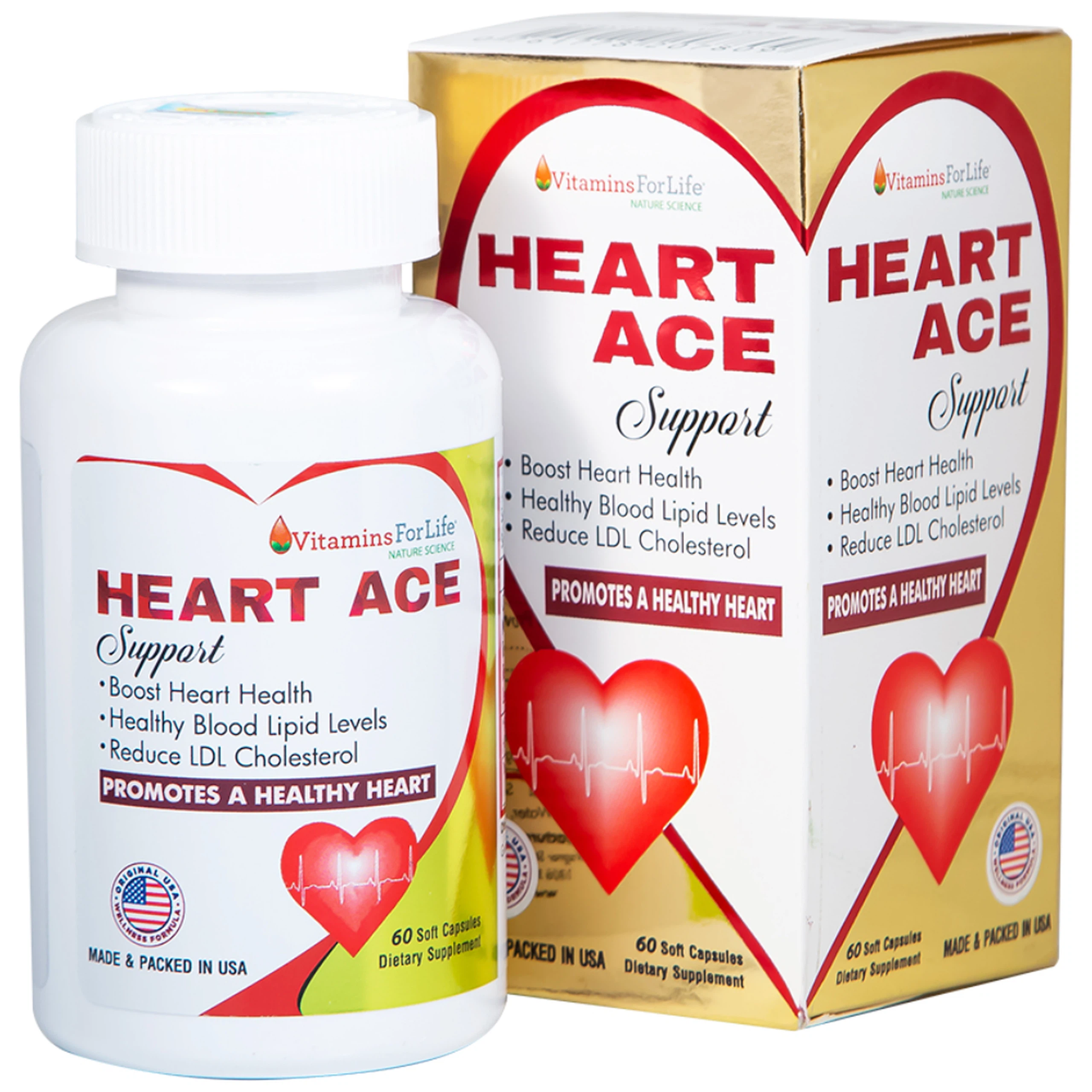 Viên uống Heart Ace Support Vitamins For Life hỗ trợ sức khỏe tim mạch, điều hòa nhịp tim (Hộp 60 viên)
