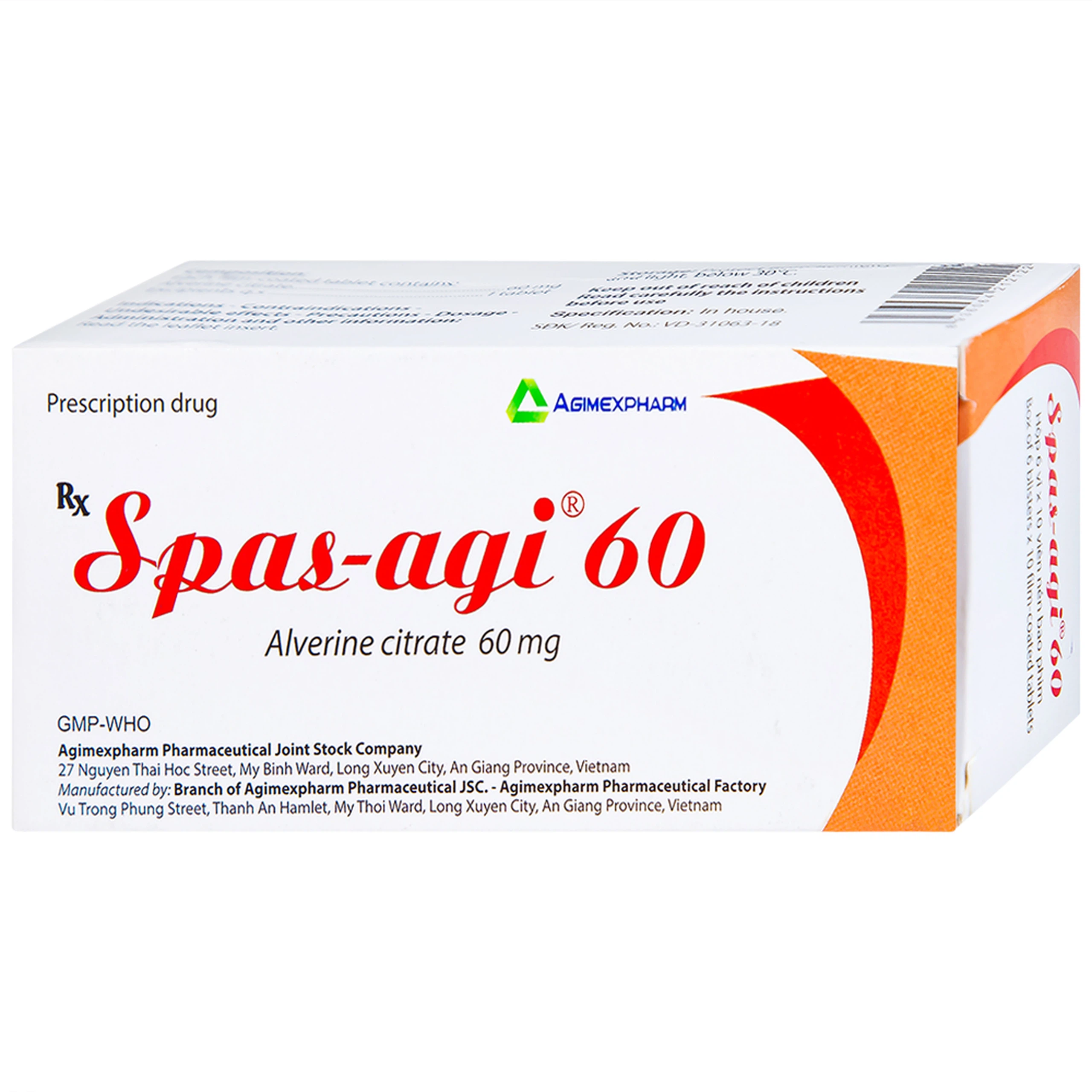 Thuốc Spas-agi 60 Agimexpharm điều trị chống đau do co thắt cơ trơn (60 viên)