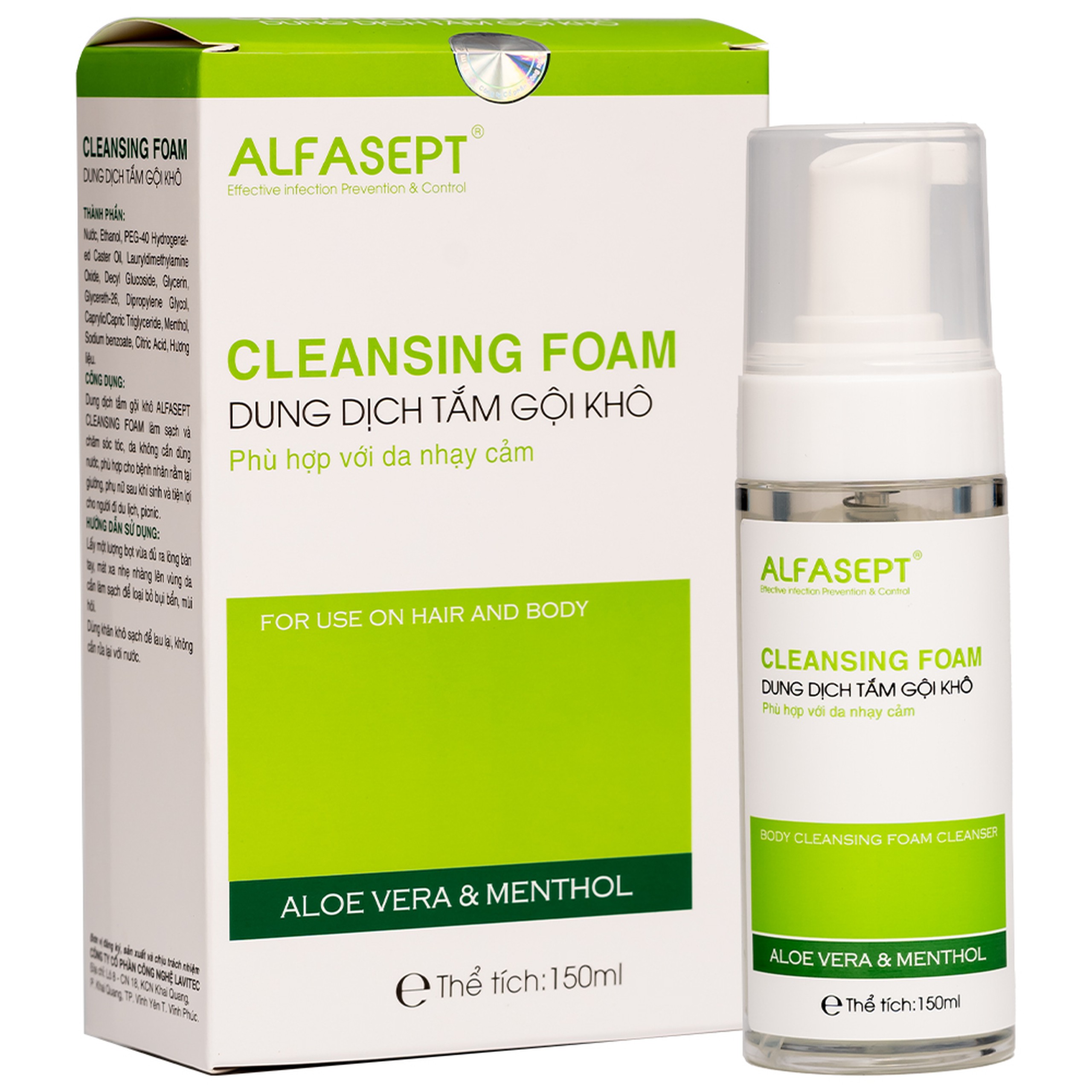 Dung dịch tắm gội khô Alfasept Cleansing Foam phù hợp với da nhạy cảm (150ml)