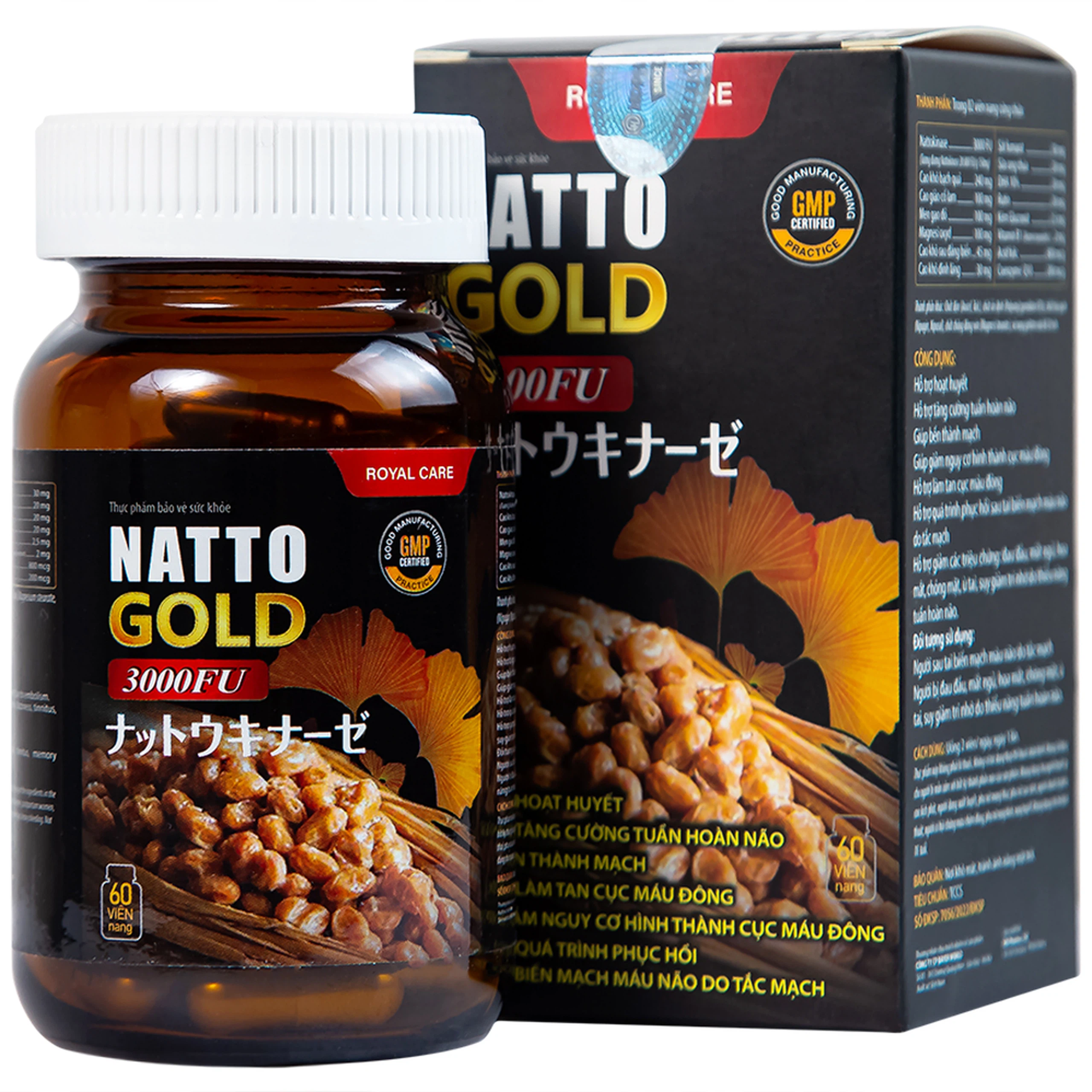 Viên uống Natto Gold 3000FU Royal Care hỗ trợ hoạt huyết, tăng cường tuần hoàn não (60 viên)