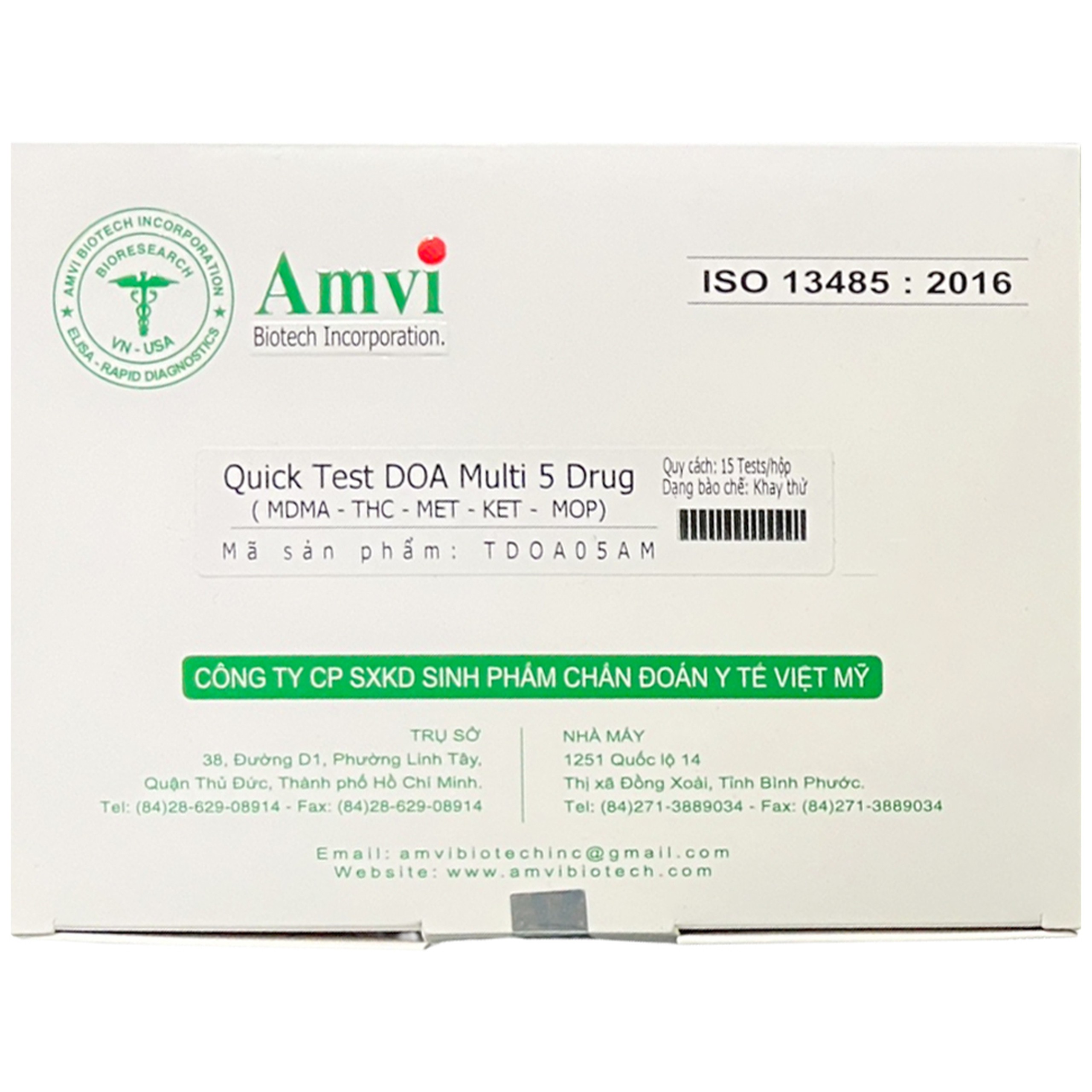 Que test Quick Test DOA Multi 5 Drug Amvi (MOP – MDMA – KET – MET – THC) phát hiện chất gây nghiện có trong nước tiểu (15 cái)