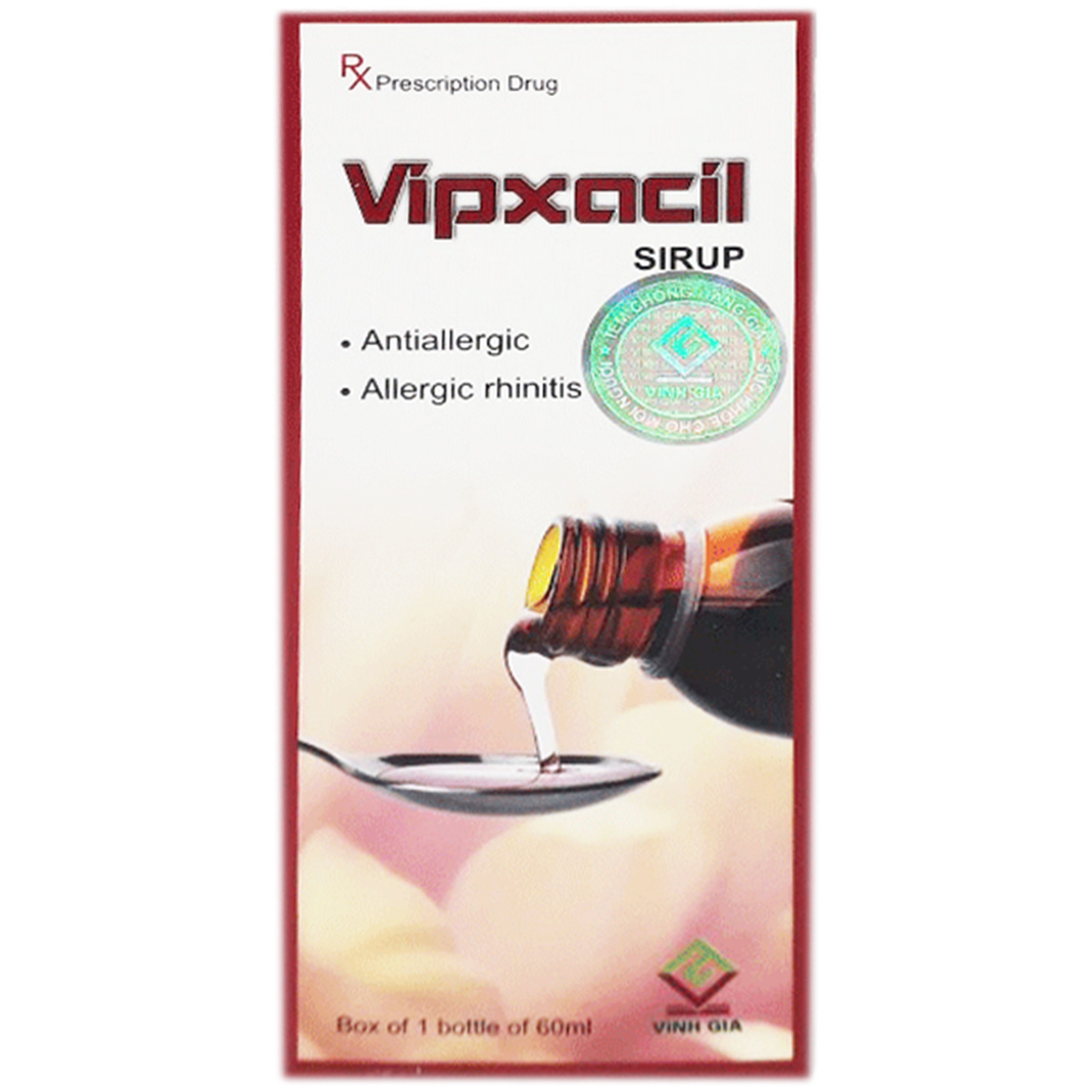 Thuốc Vipxacil Hà Tây điều trị triệu chứng của viêm mũi dị ứng, viêm phế quản dị ứng, viêm da dị ứng (60ml)