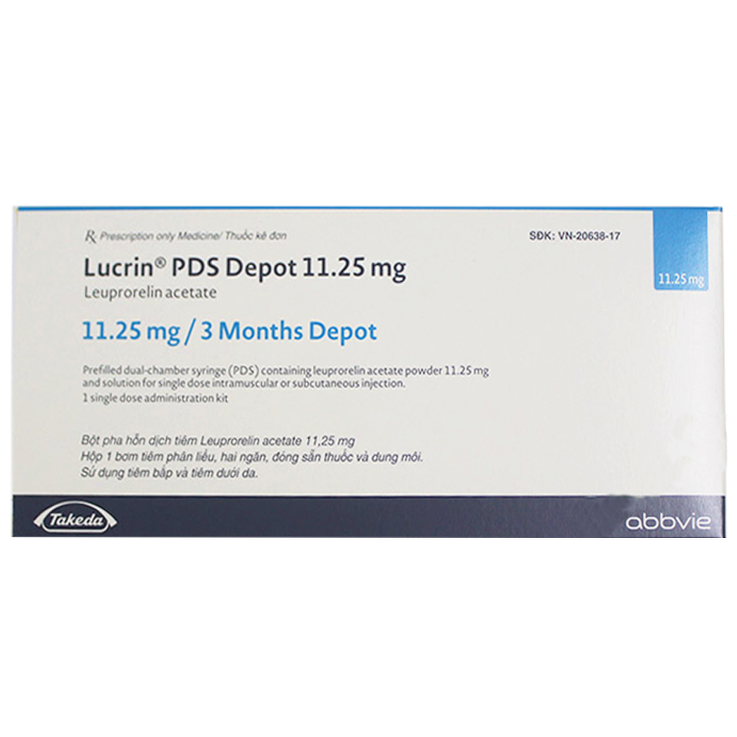 Bột pha hỗn dịch tiêm Lucrin PDS Depot 11.25mg Abbvie điều trị ung thư tuyến tiền liệt, lạc nội mạc tử cung
