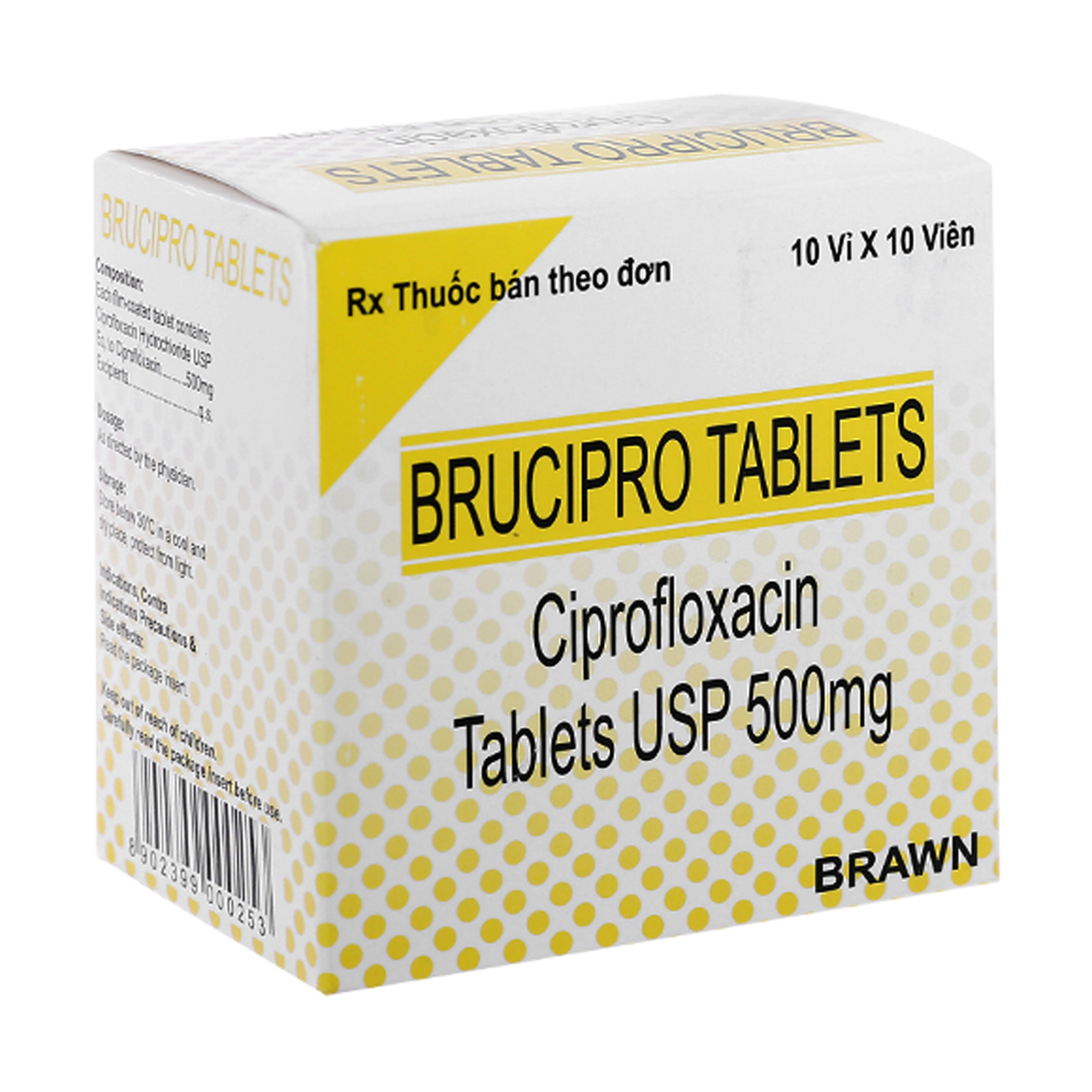 Thuốc Brucipro Tablets 500Mg điều trị nhiễm khuẩn nặng (10 vỉ x 10 viên)