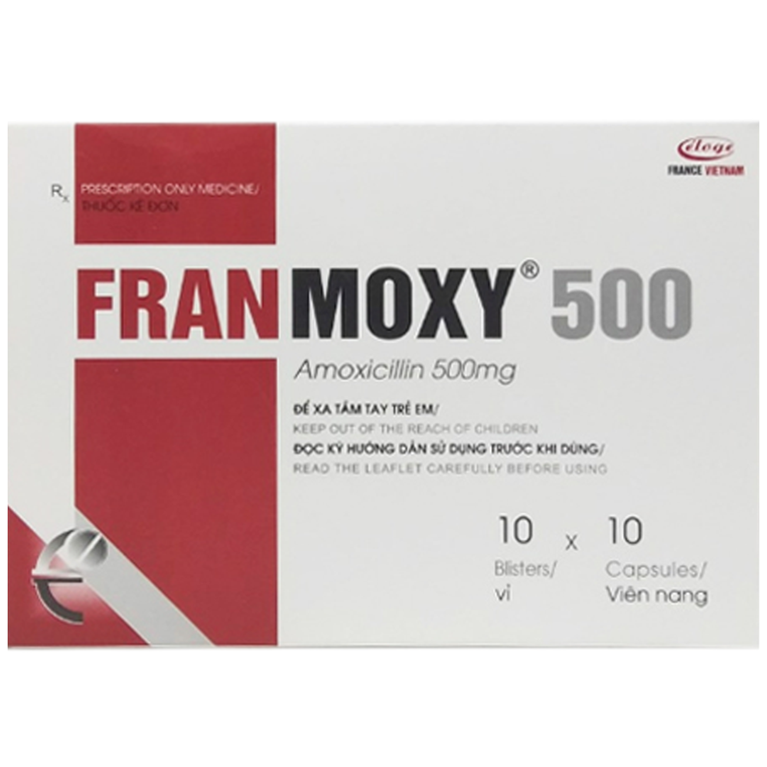 Thuốc Franmoxy 500 Eloge điều trị viêm xoang, viêm tai giữa, viêm amidan (10 vỉ x 10 viên)