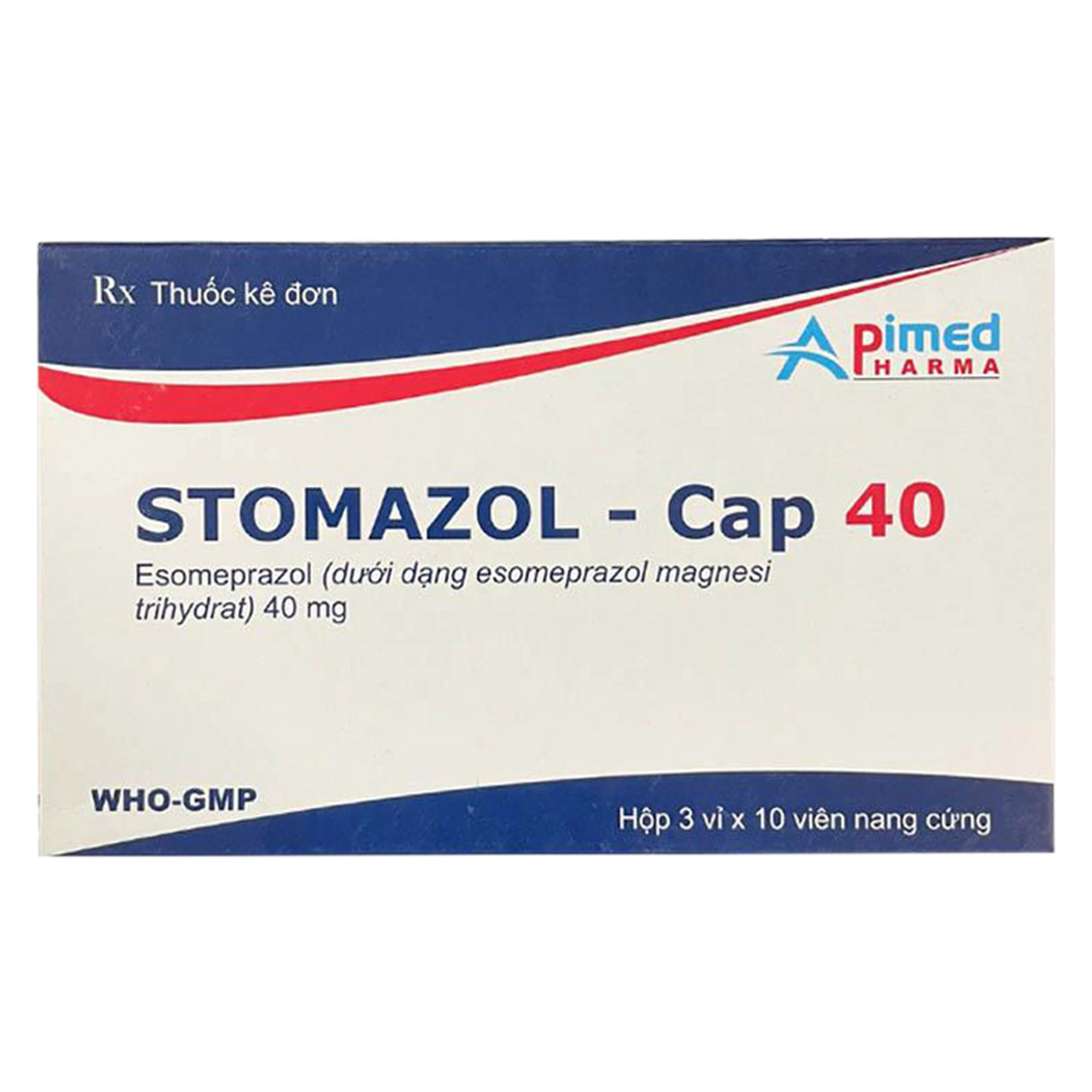 Thuốc Stomazol - Cap 40 Apimed điều trị viêm thực quản, trào ngược dạ dày, thực quản (3 vỉ x 10 viên)
