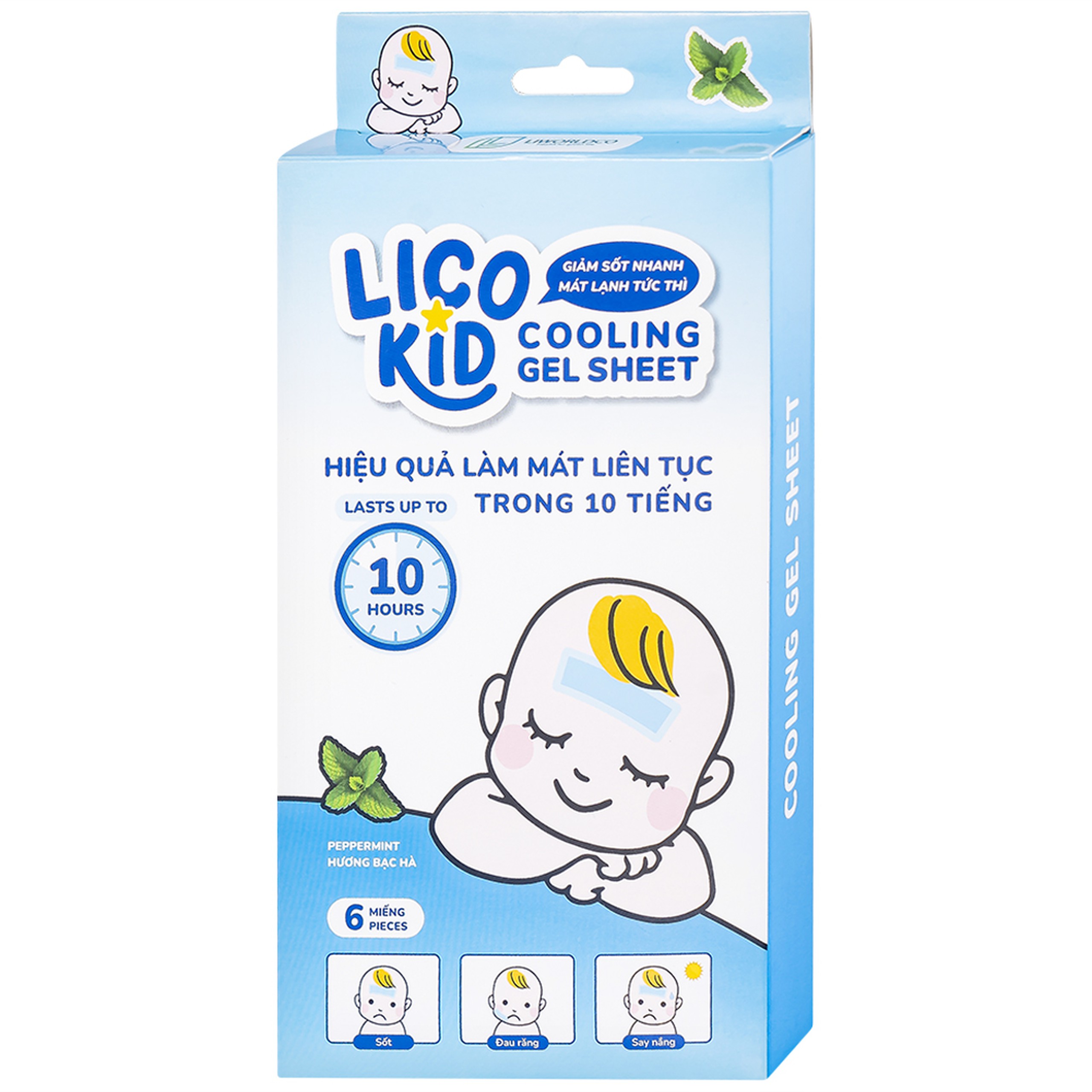 Miếng dán hạ sốt Licokid hương bạc hà hỗ trợ hạ nhiệt, hạ sốt, giảm đau (3 gói x 2 miếng)