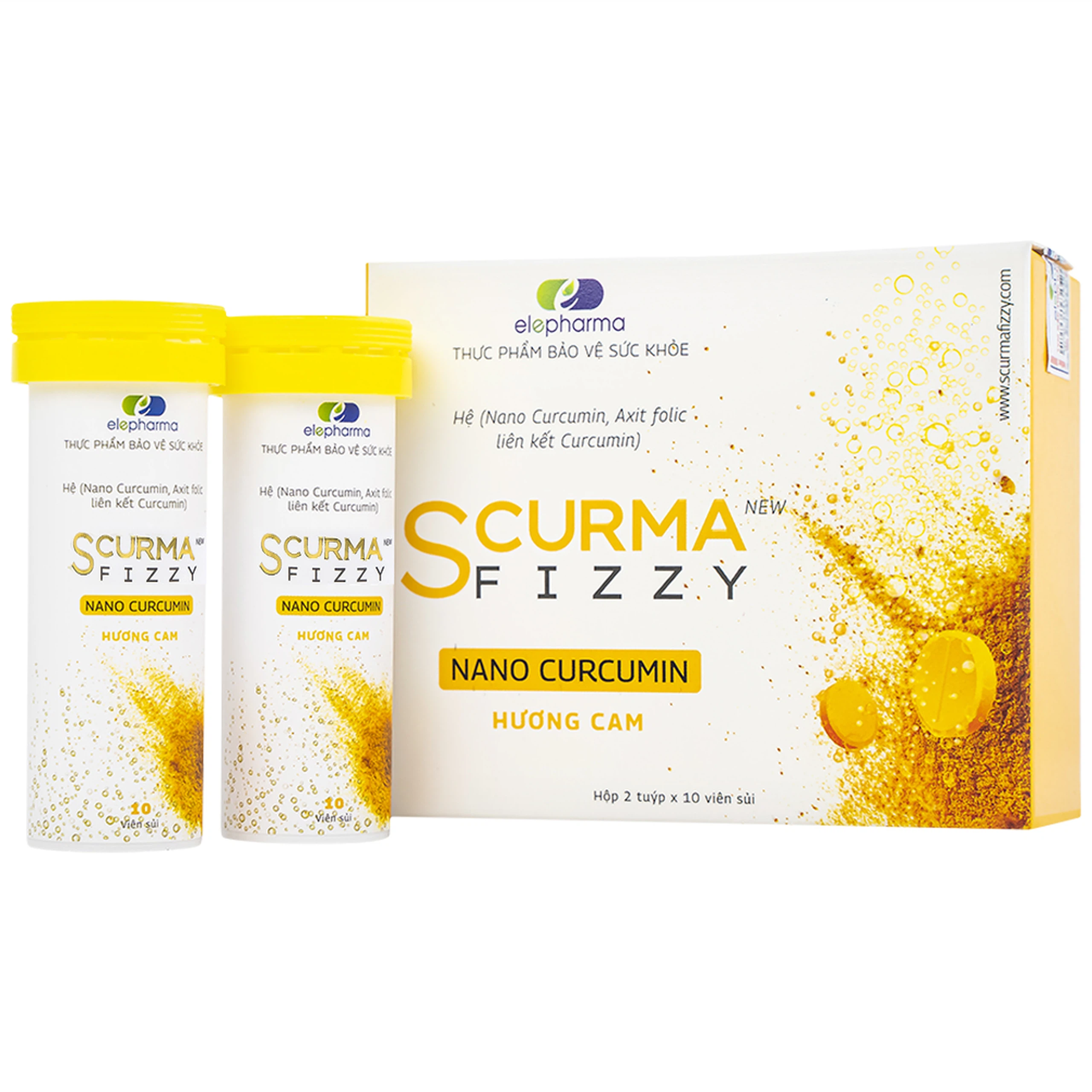 Viên sủi Scurma Fizzy Nano Curcumin hỗ trợ giảm các triệu chứng trào ngược dạ dày thực quản (2 tuýt x 10 viên)