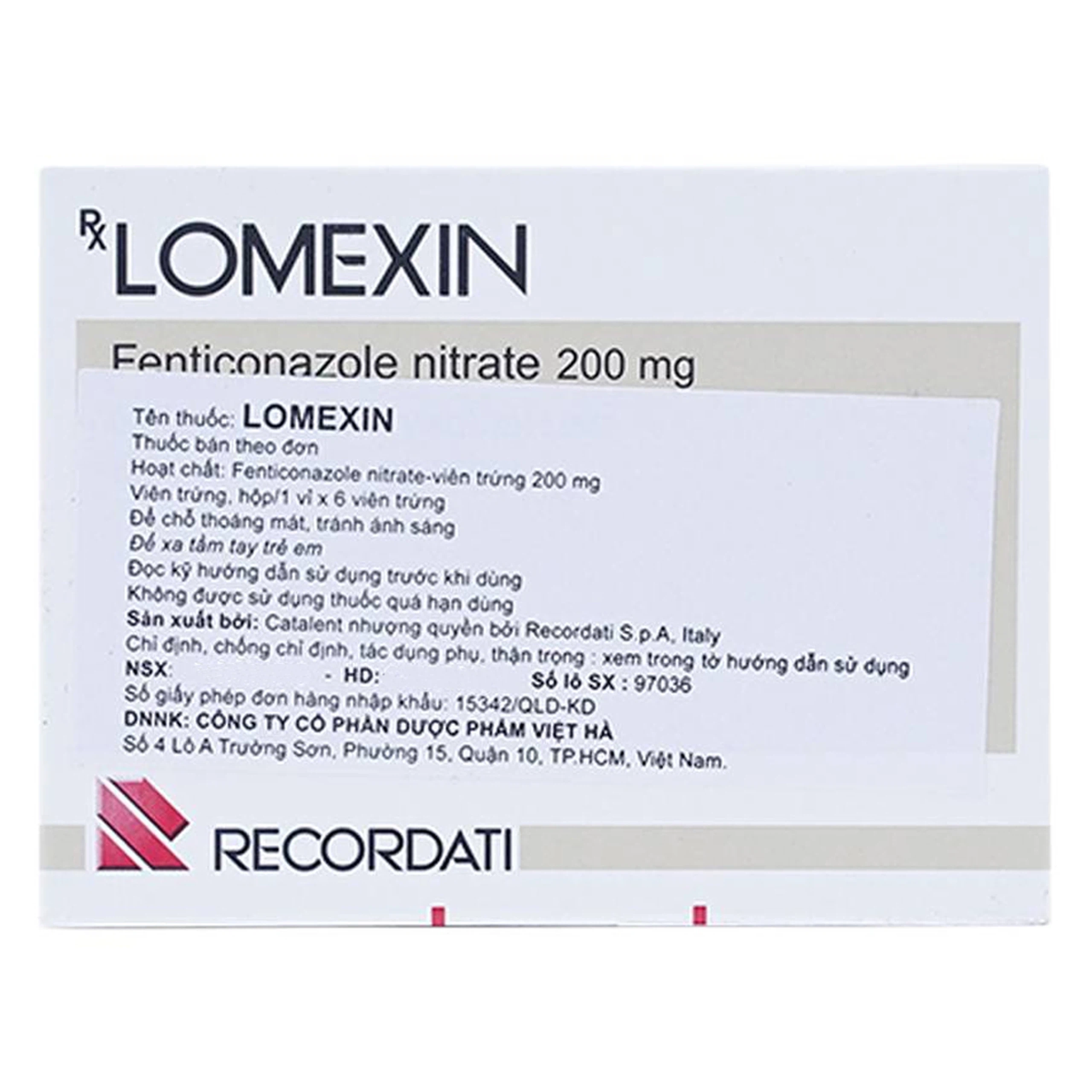Viên đặt âm đạo Lomexin 200mg điều trị nhiễm nấm Candida âm hộ - âm đạo (1 vỉ x 6 viên)