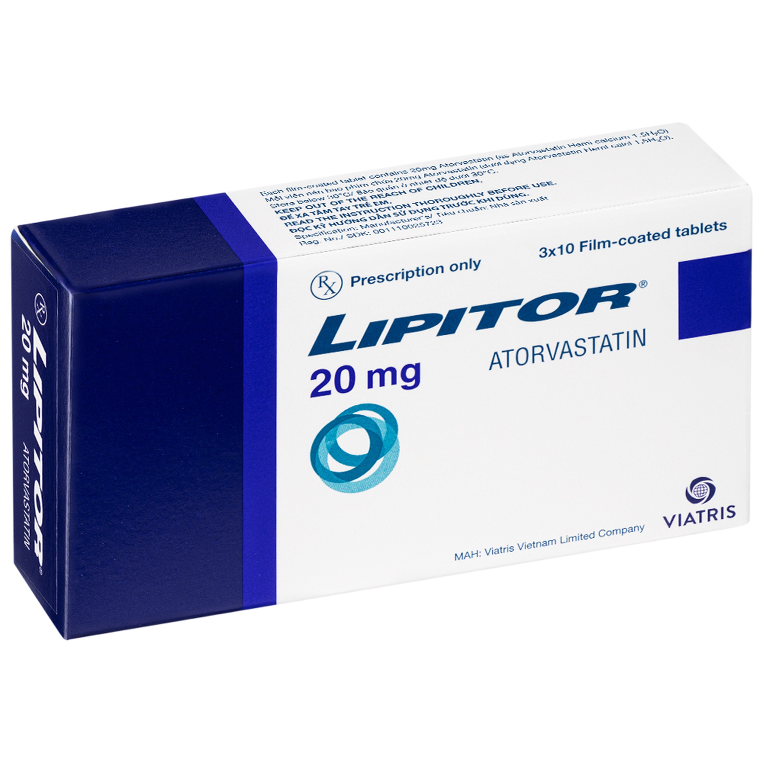 Thuốc Lipitor 20mg Pfizer điều trị tăng cholesterol toàn phần (3 vỉ x 10 viên) 