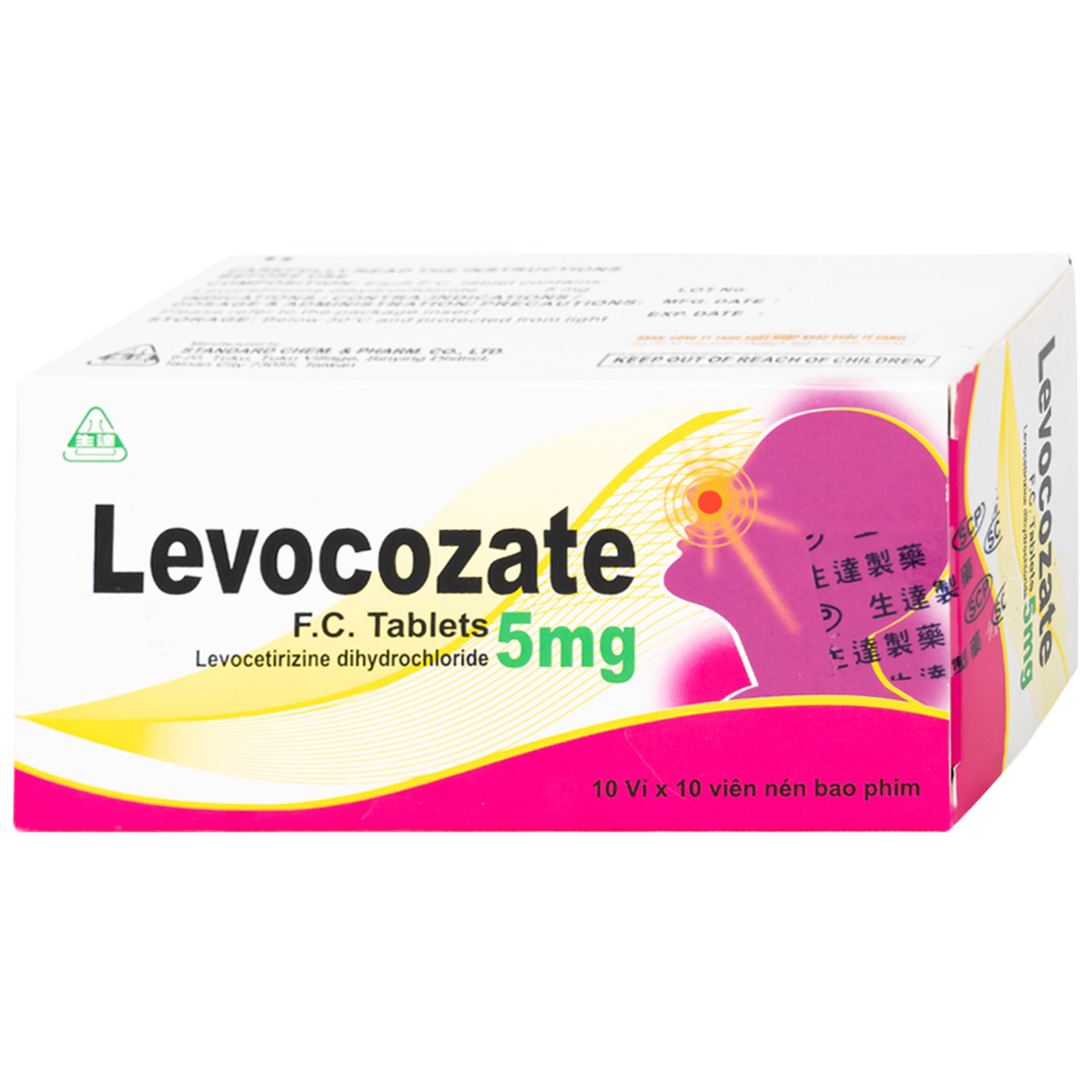 Thuốc Levocozate 5mg dùng trong điều trị viêm mũi dị ứng theo mùa, dị ứng kinh niên, nổi mề đay tự phát (10 vỉ x 10 viên)  