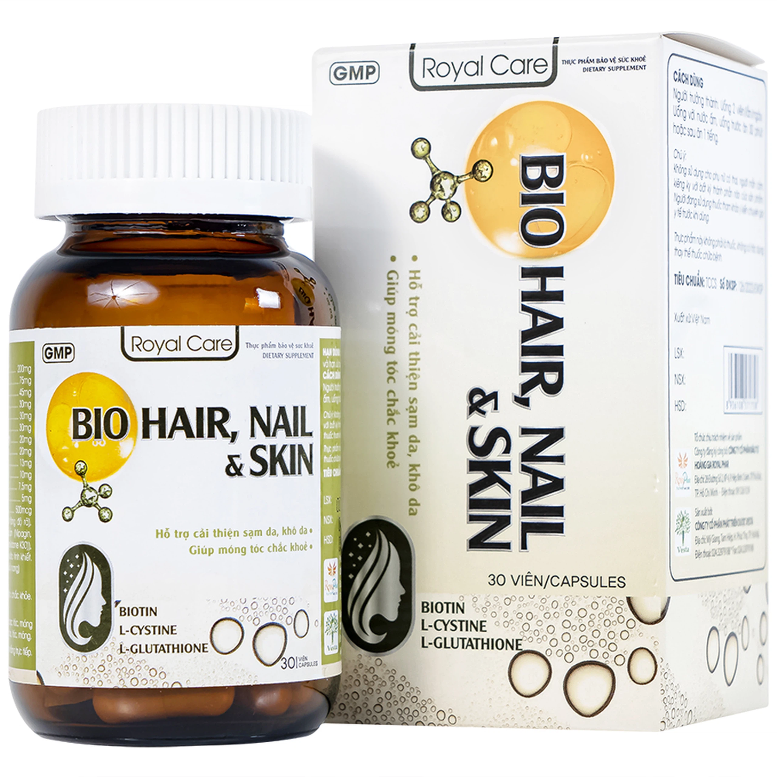 Viên uống BIO Hair, Nail & Skin Royal Care hỗ trợ cải thiện sạm da, khô da, giúp móng tóc chắc khỏe (30 viên)