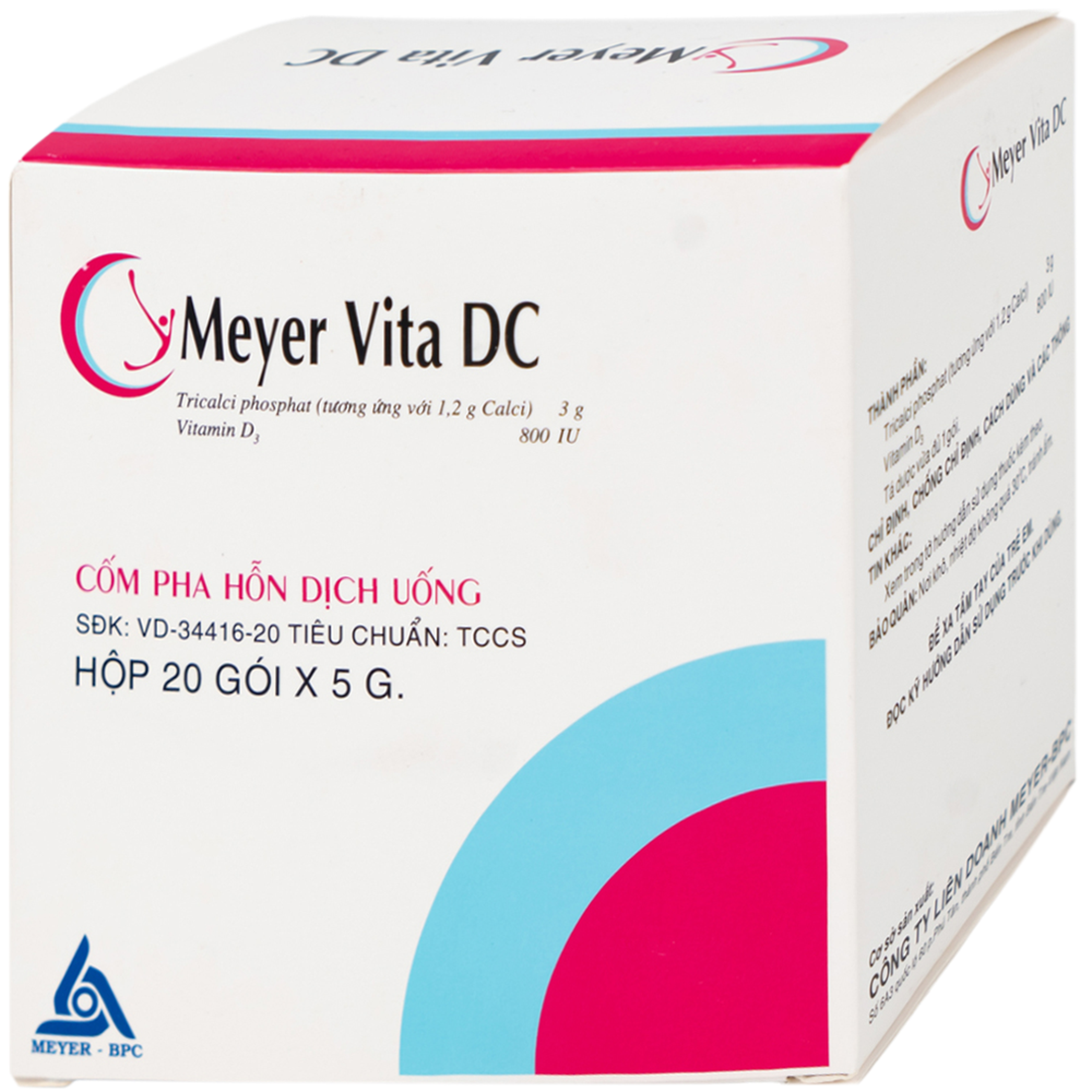 Cốm Pha Hỗn Dịch Uống Meyer Vita DC điều trị và phòng ngừa thiếu vitamin D và canxi, loãng xương (20 gói)