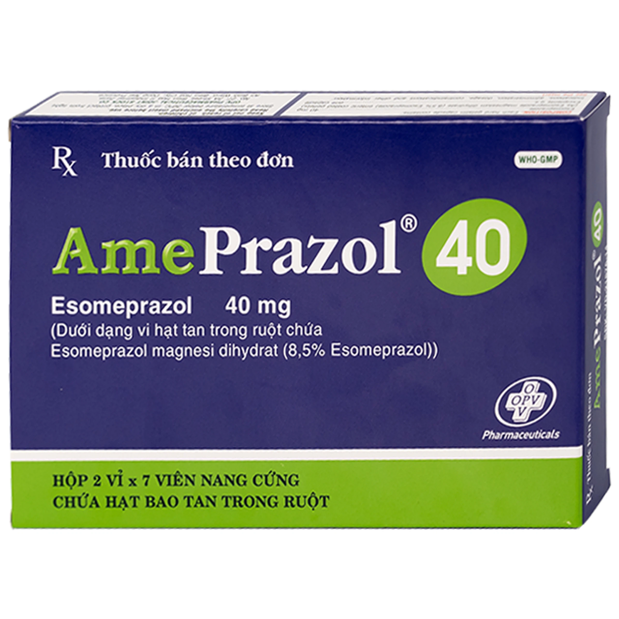 Thuốc AmePrazol 40mg OPV điều trị bệnh trào ngược dạ dày, thực quản (2 vỉ x 7 viên)