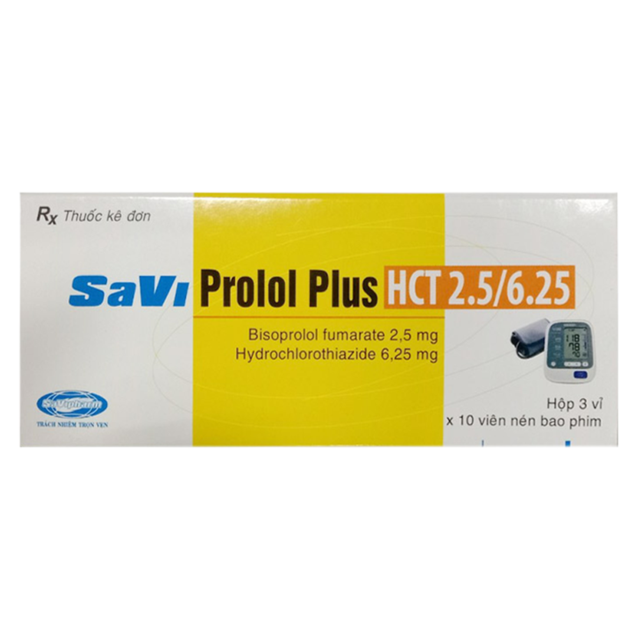 Thuốc SaviProlol Plus HCT 2.5/6.25 Savi điều trị tăng huyết áp (3 vỉ x 10 viên)