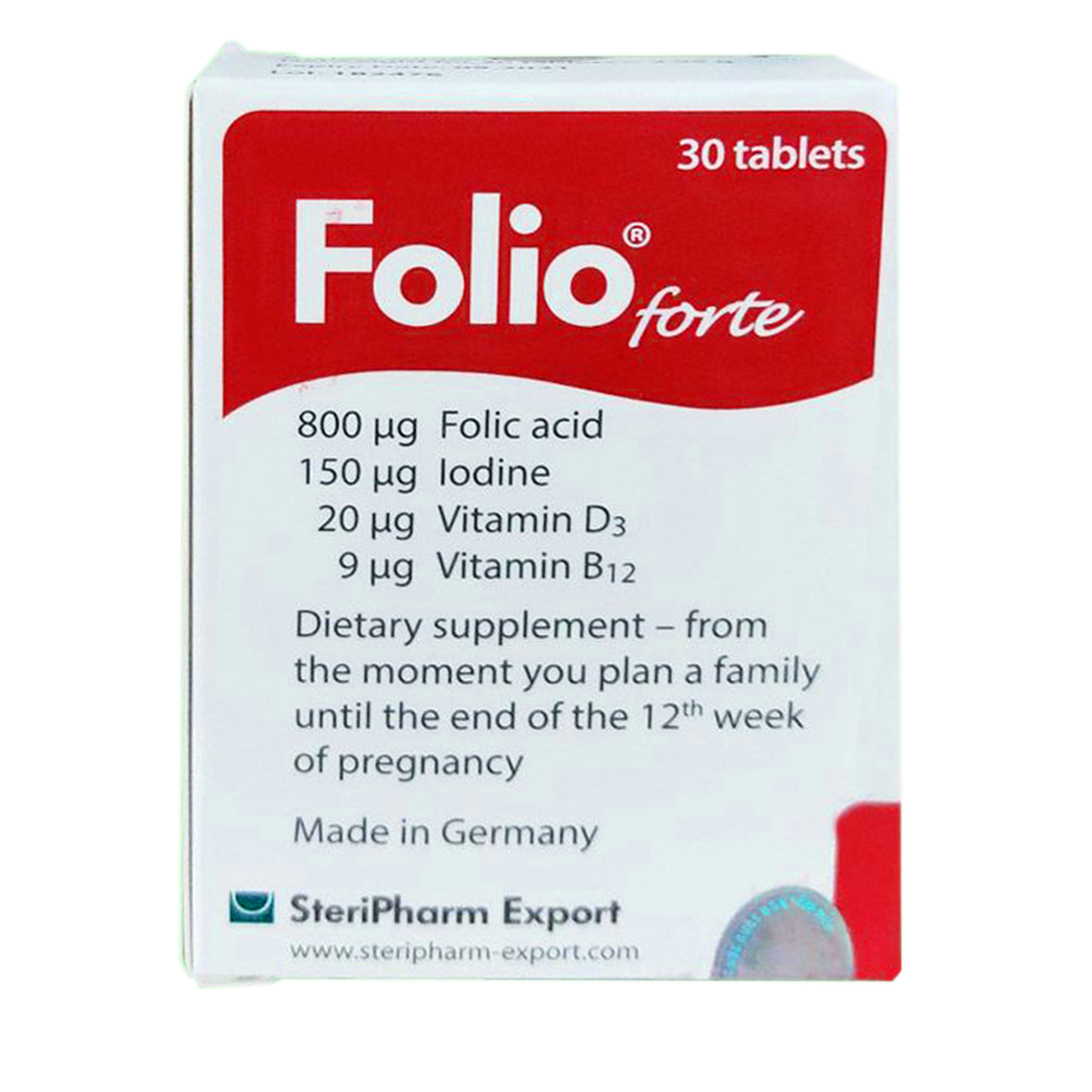 Viên uống Folio Forte Steripharm Export bổ sung acid folic, iốt và dinh dưỡng cho phụ nữ mang thai (30 viên)