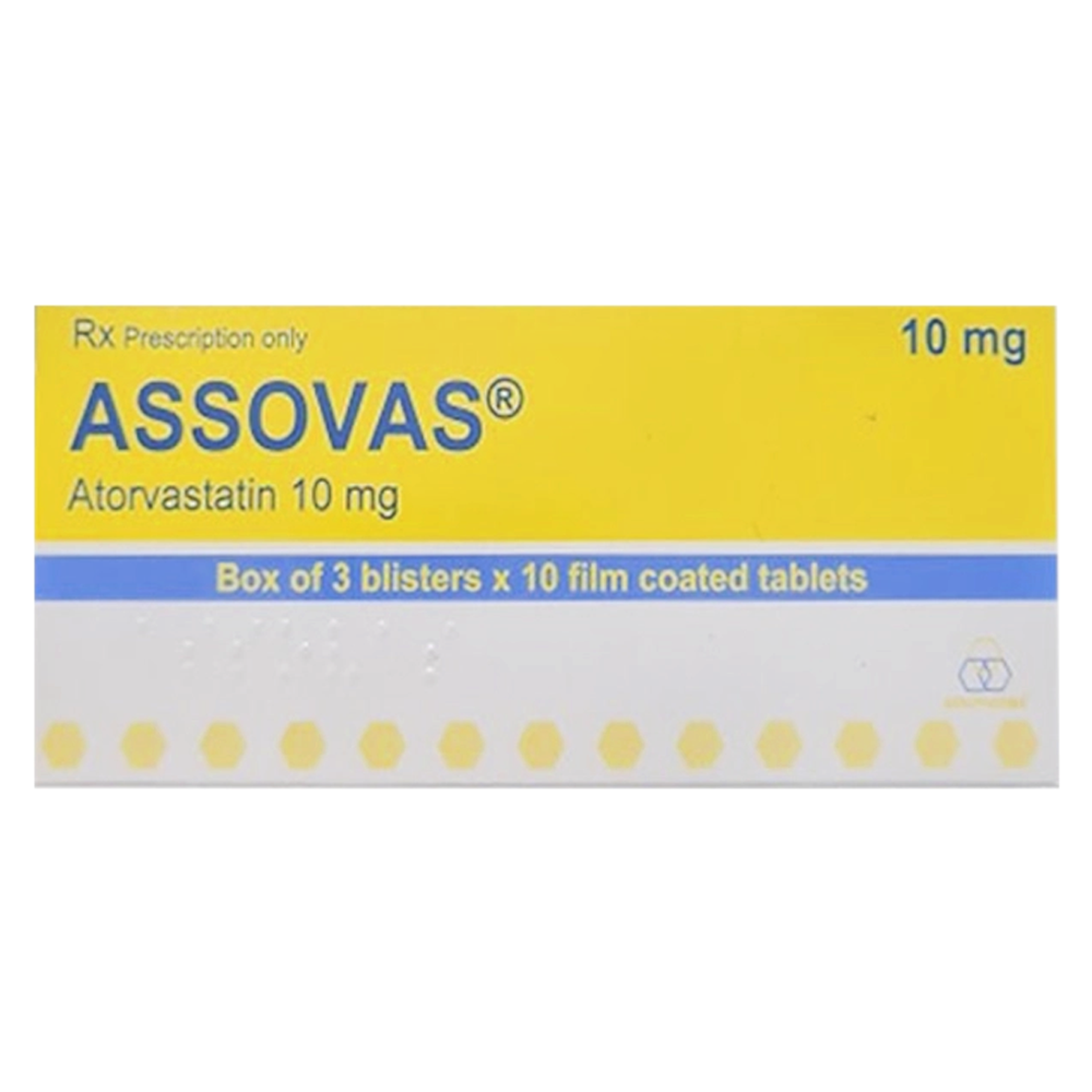 Thuốc Assovas 10mg Assopharma điều trị tăng cholesterol máu nguyên phát (3 vỉ x 10 viên)