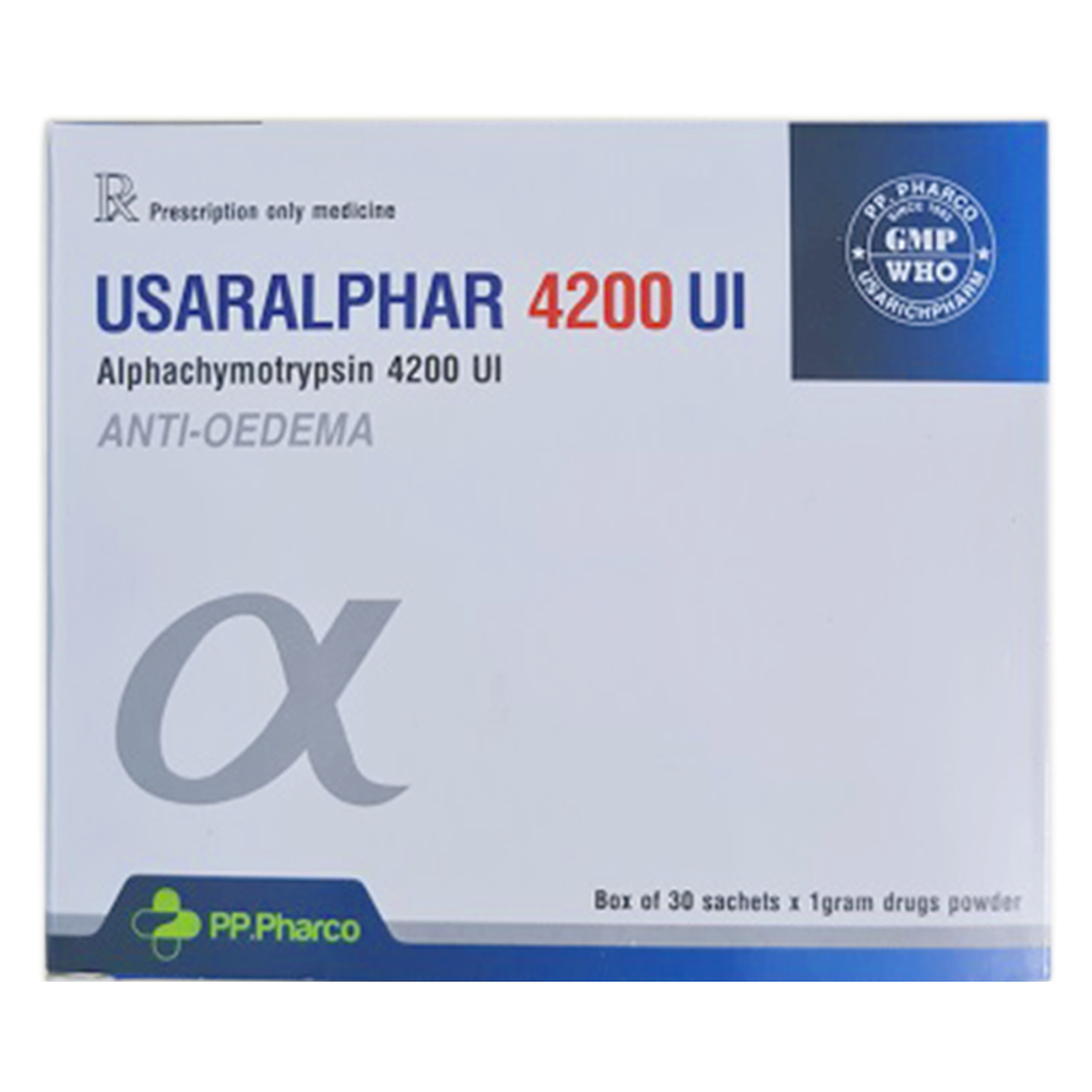 Thuốc bột Usaralphar 4200 UI PP Pharco điều trị phù nề sau chấn thương, phẫu thuật, bỏng (30 gói)