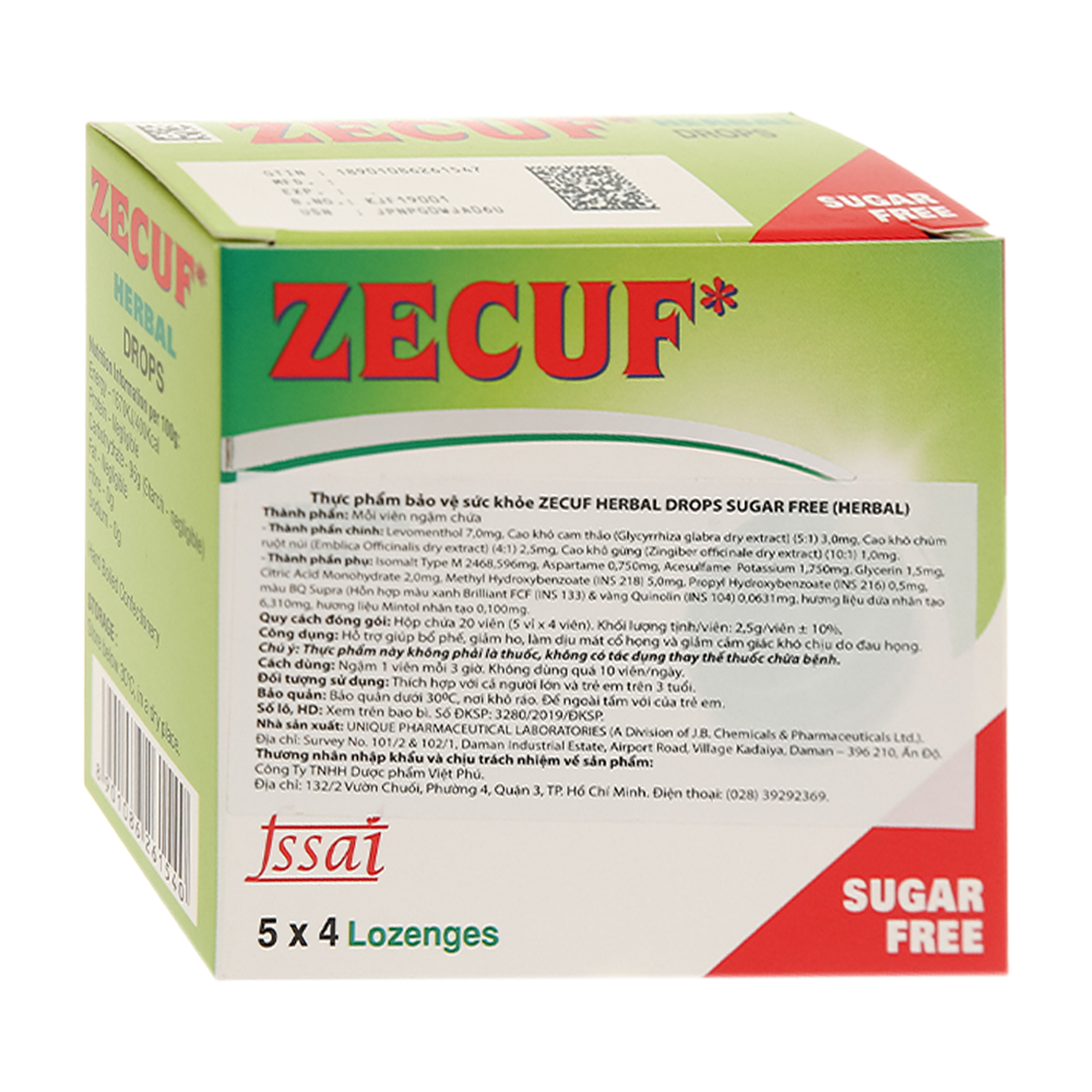 Viên ngậm Zecuf Herbal Drops Sugar Free bổ phế, giảm ho (5 vỉ x 4 viên)