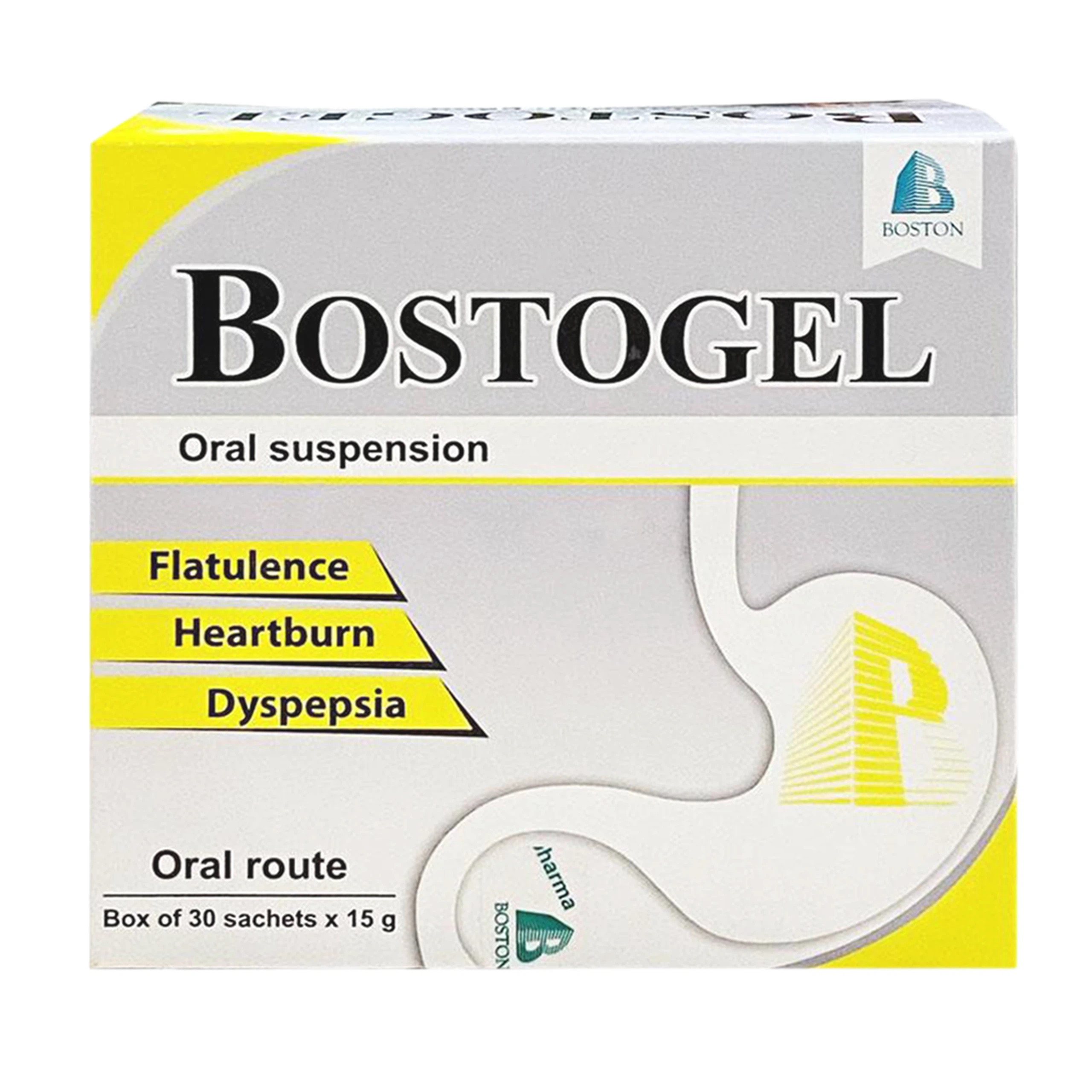 Hỗn dịch uống Bostogel Boston điều trị rối loạn tiêu hóa, đầy hơi, ợ nóng, khó tiêu (30 gói x 15g)