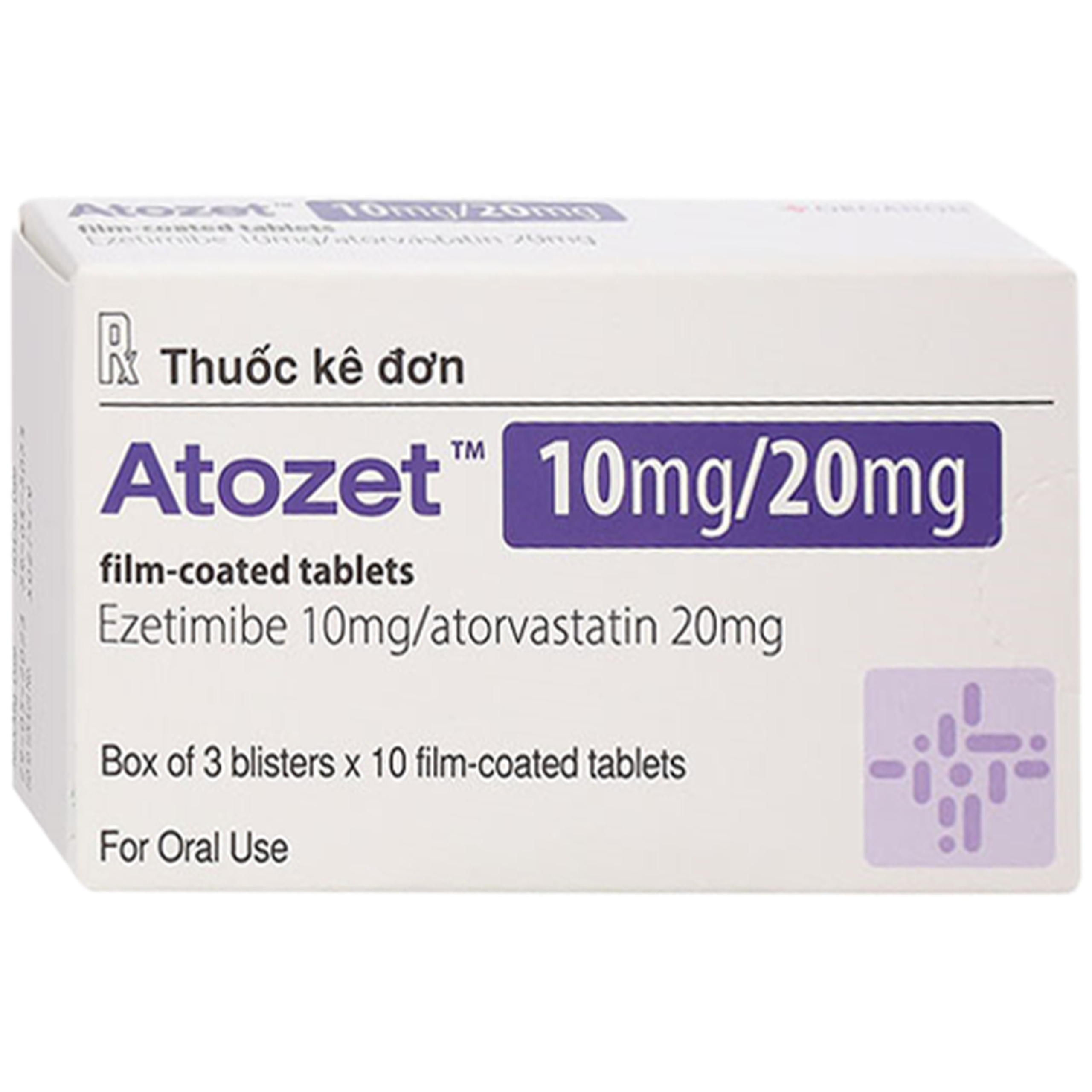 Thuốc Atozet 10mg/20mg MSD phòng ngừa các bệnh tim mạch, điều trị tăng cholesterol máu nguyên phát (3 vỉ x 10 viên)