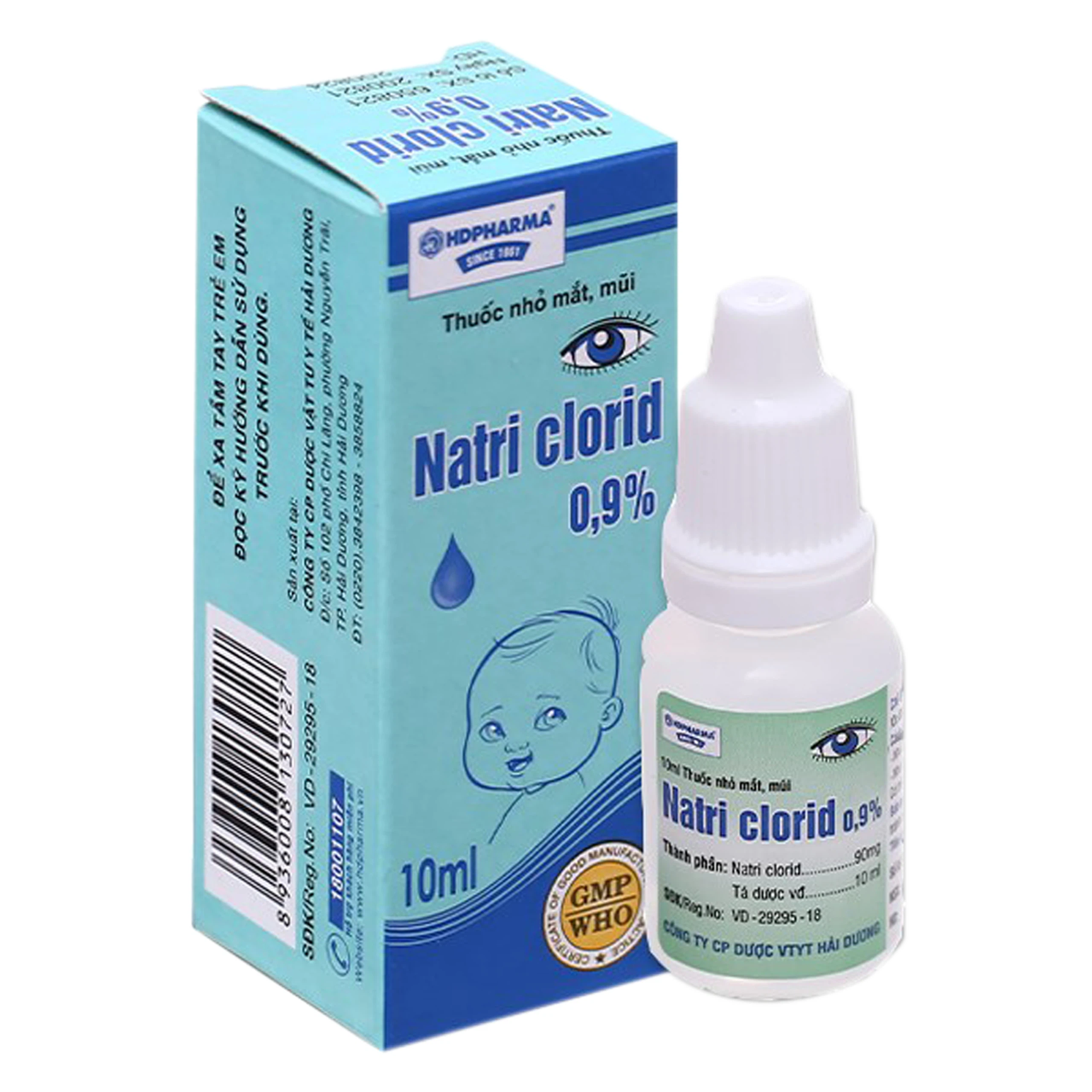 Thuốc nhỏ mắt, mũi Natri Clorid 0,9% HDPharma điều trị triệu chứng mỏi mắt, mắt đỏ, sổ mũi, nghẹt mũi (10ml)