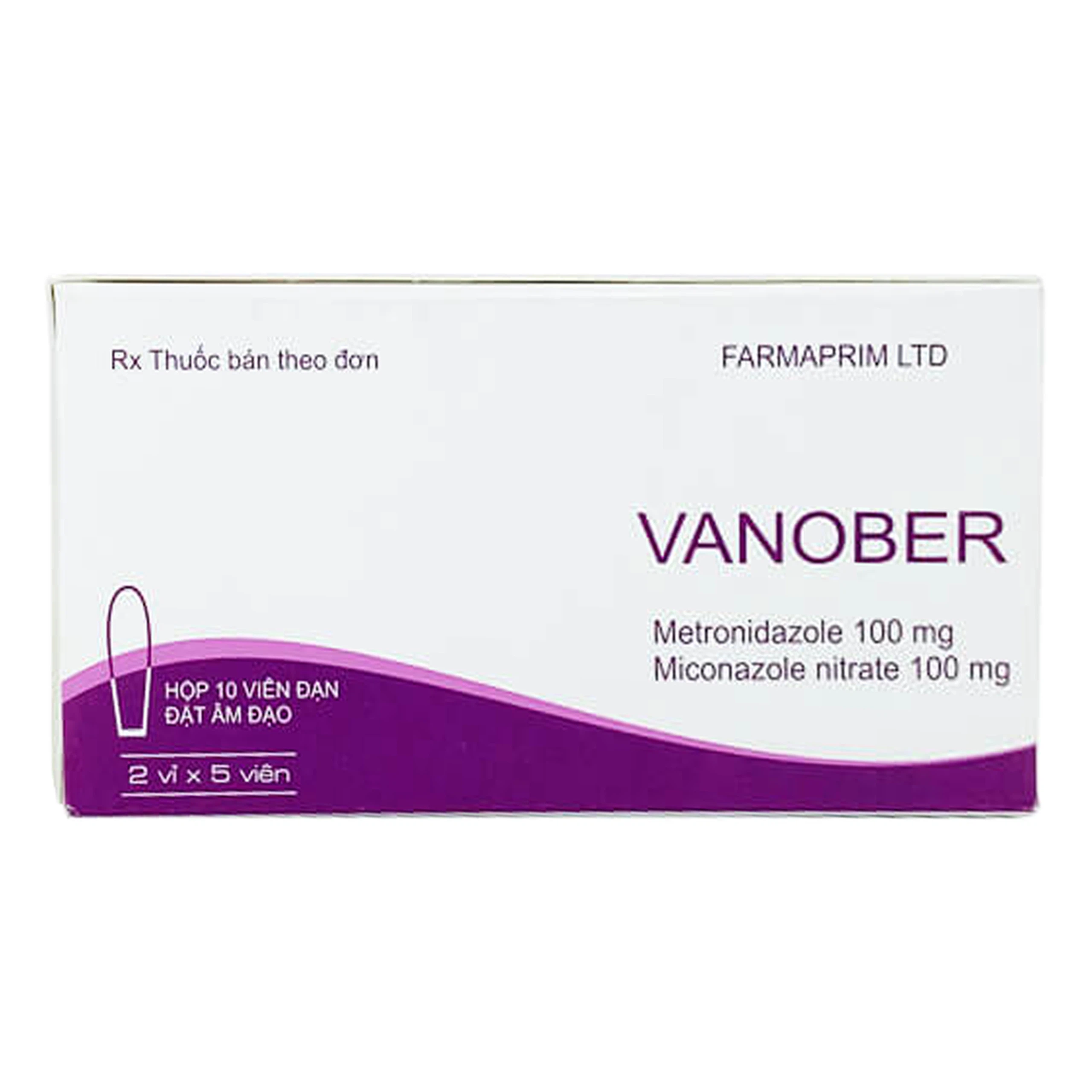 Viên đặt âm đạo Vanober Farmaprim điều trị viêm âm đạo khí hư, ngứa rát (2 vỉ x 5 viên)