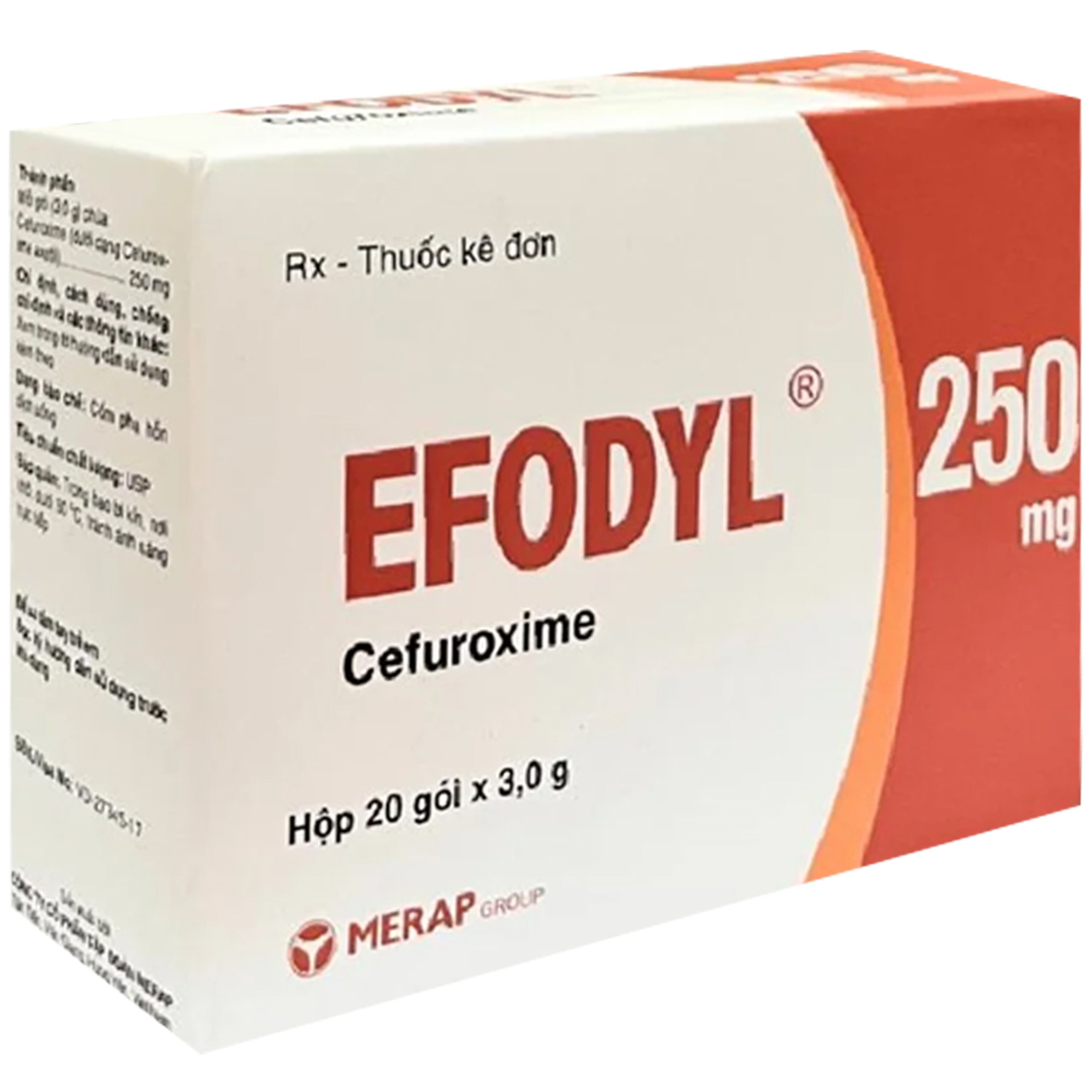 Cốm pha hỗn dịch uống Efodyl Cefuroxim 250mg Merap điều trị nhiễm khuẩn (20 gói)