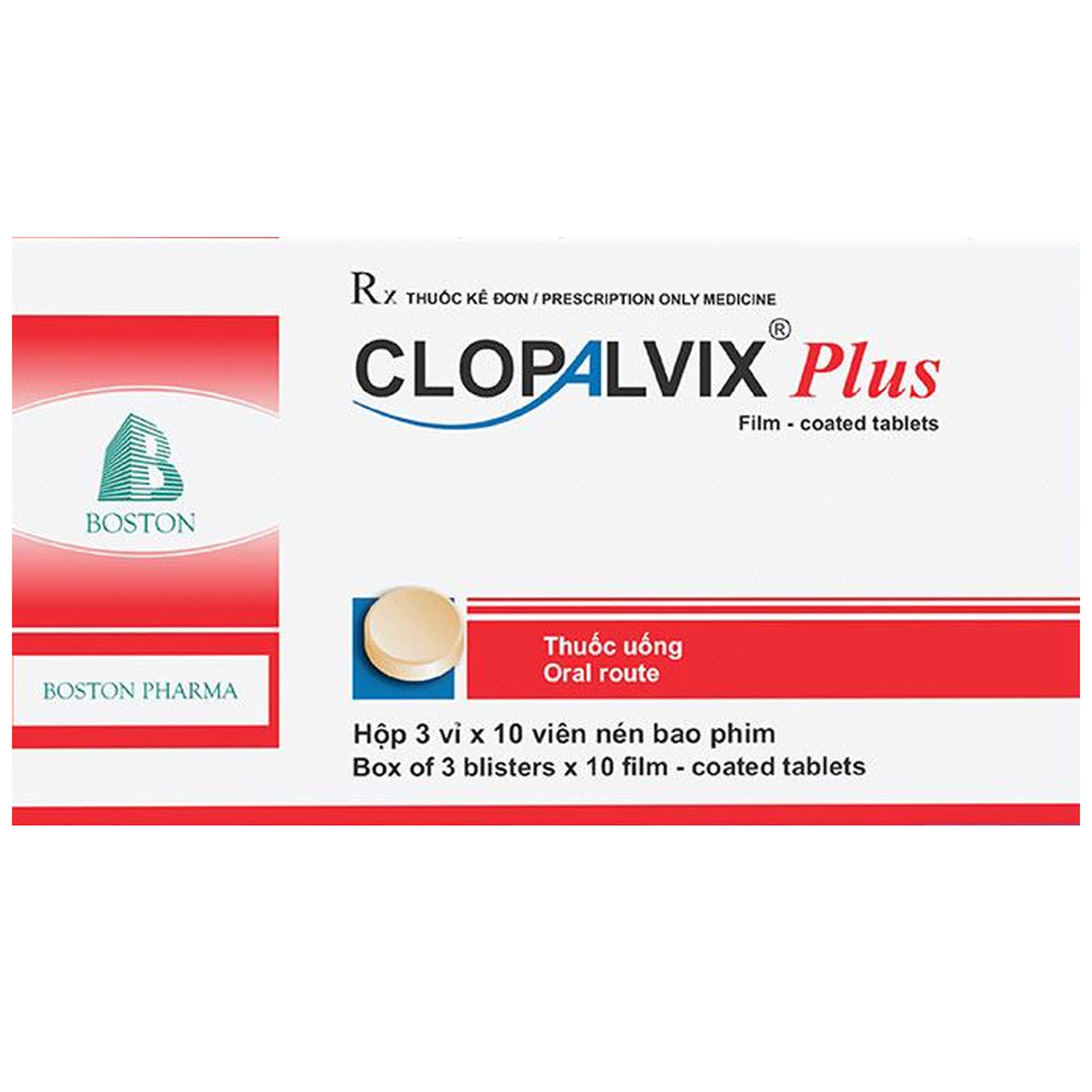 Thuốc Clopalvix Plus Boston điều trị hội chứng mạch vành cấp không tăng đoạn ST (3 vỉ x 10 viên)