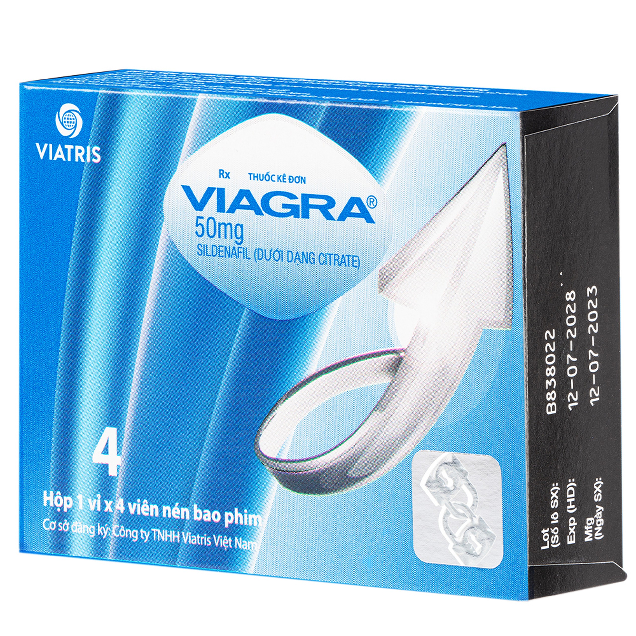 Thuốc Viagra 50mg Viatris điều trị rối loạn cương dương (1 vỉ x 4 viên)