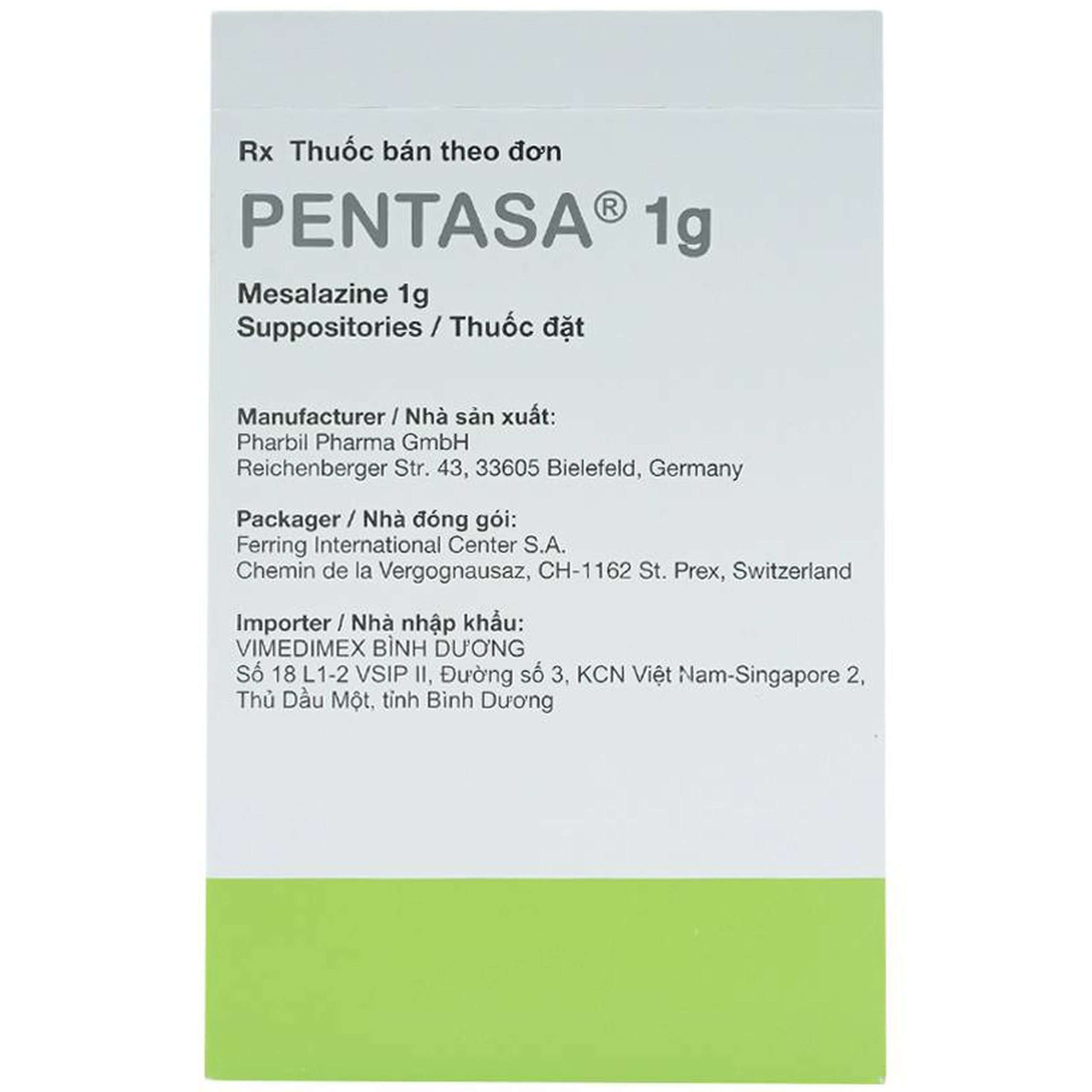 Thuốc Pentasa 1g Ferring điều trị bệnh viêm loét đại tràng (7 lọ x 100 ml)