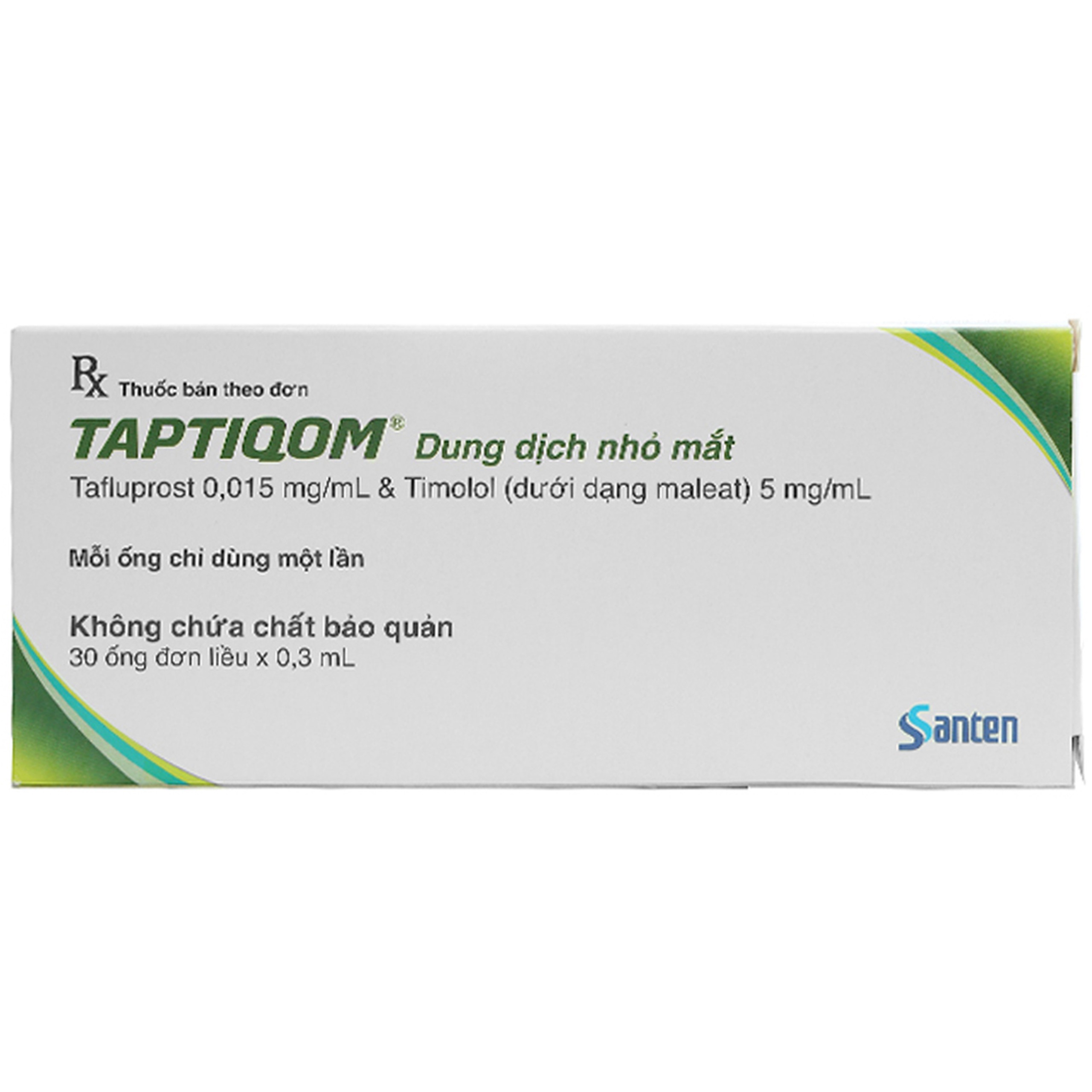 Thuốc nhỏ mắt Taptiqom Santen hạ áp lực nội nhãn (30 ống x 0.3ml)