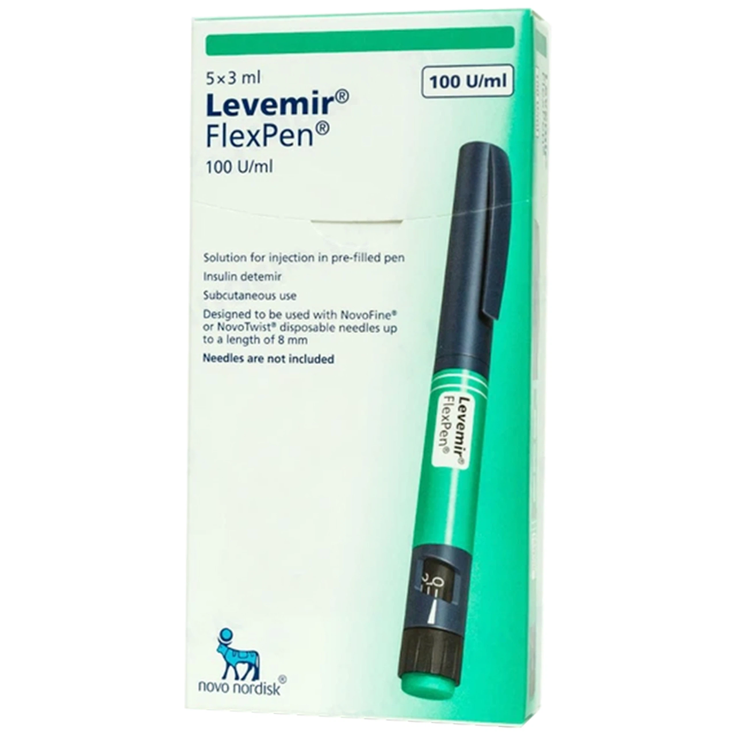 Bút tiêm Levemir FlexPen 100U/ml Novo Nordisk điều trị bệnh đái tháo đường (5 cây x 3ml)