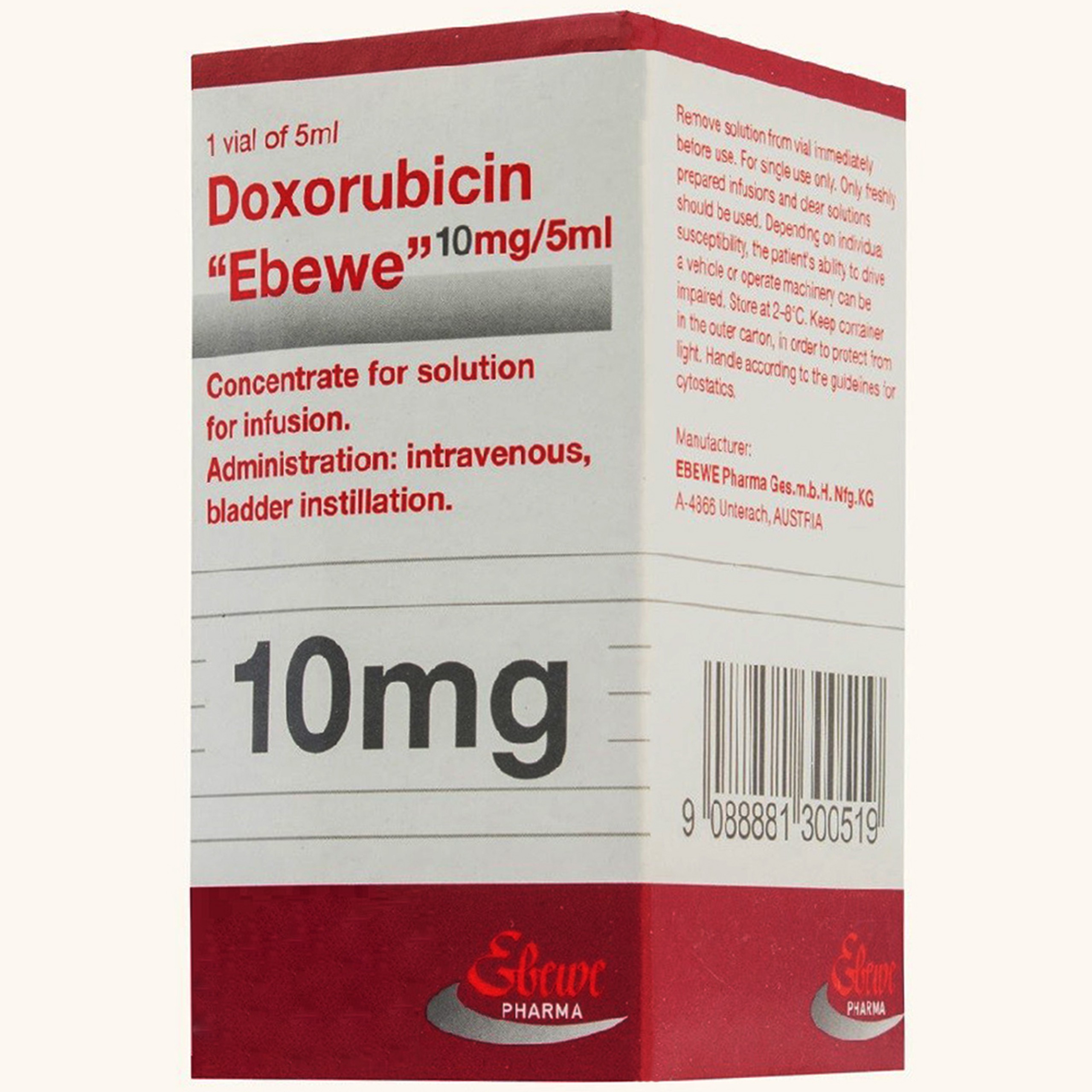 Thuốc Doxorubicin Ebewe 50mg/25ml điều trị các khối u đặc, ung thư hệ tạo máu và hệ lympho