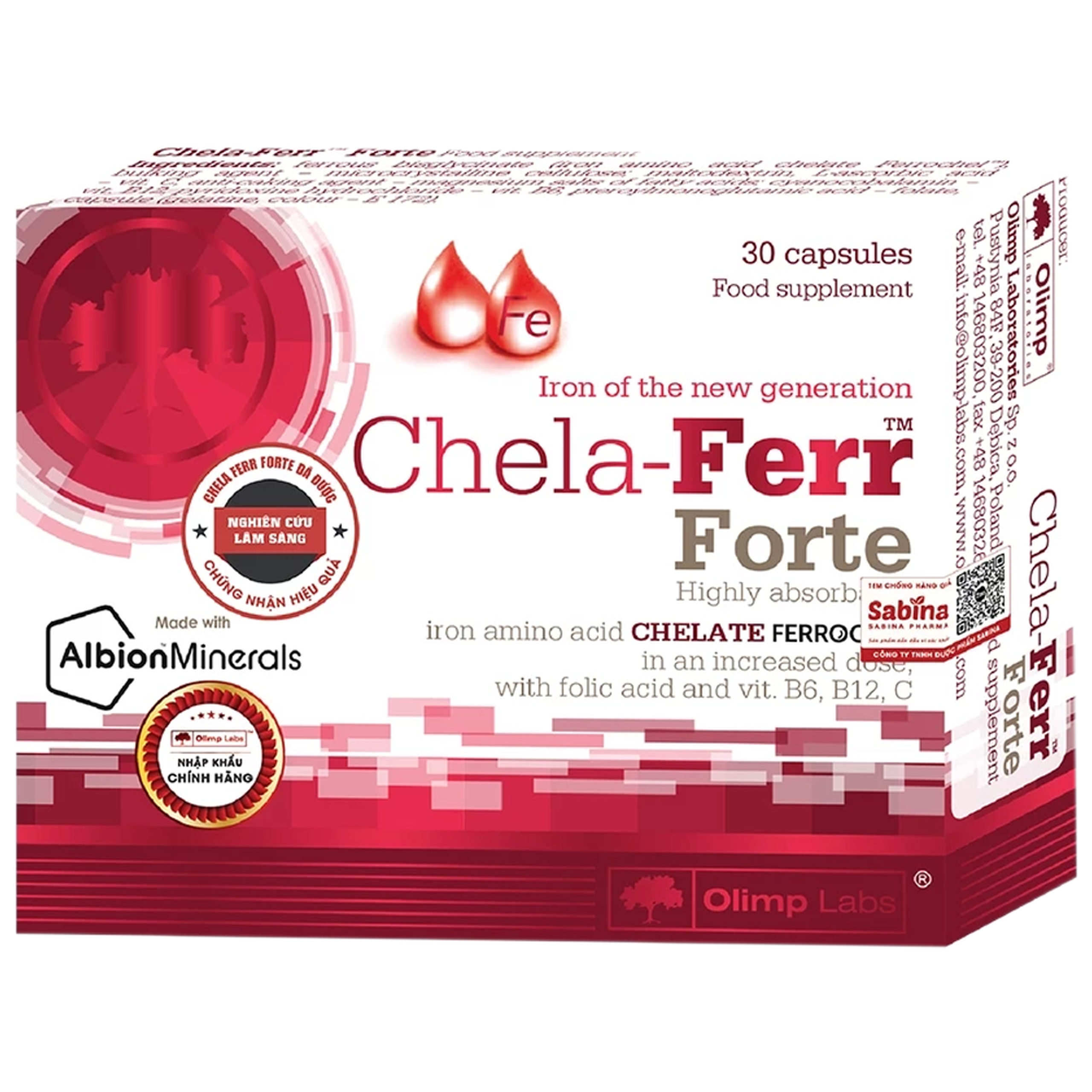 Viên uống Chela-Ferr Forte Olimp Laps bổ sung sắt, hỗ trợ cải thiện thiếu máu (30 viên)
