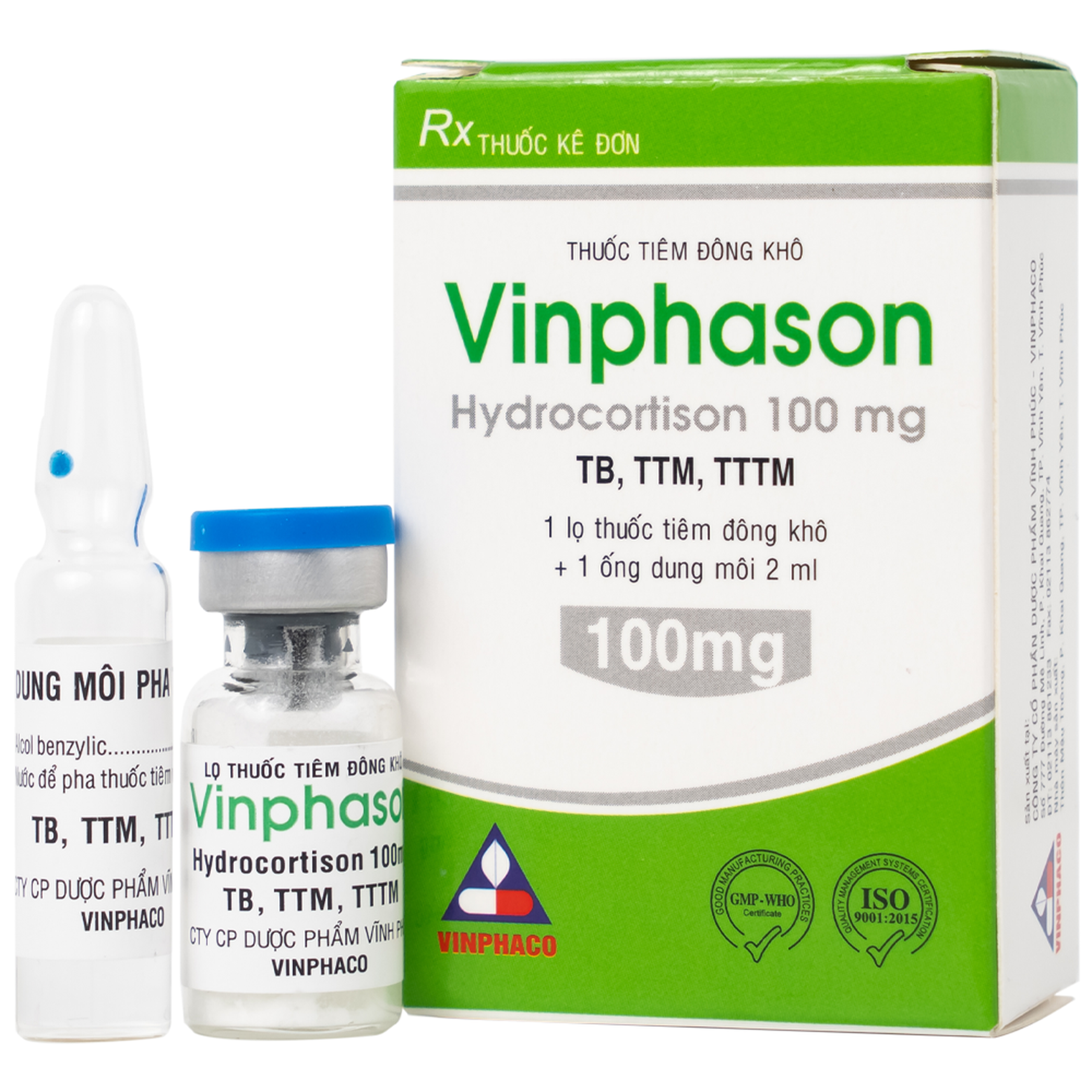 Thuốc tiêm Vinphason 100mg Vinphaco điều trị lupus ban đỏ hệ thống, hồng ban đa dạng nặng (1 lọ + 1 ống)