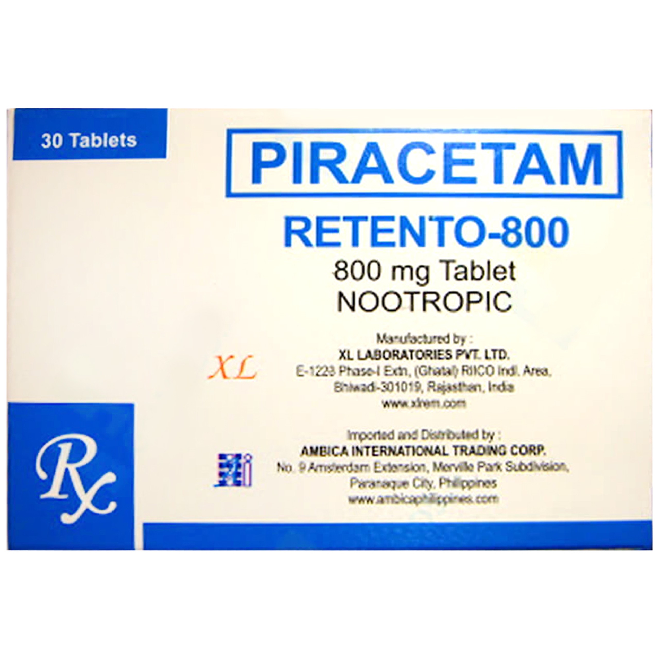 Thuốc Retento 800 Piracetam XL Laboratories điều trị rối loạn thần kinh trung ương, tổn thương não bộ, suy giảm chức năng thần kinh