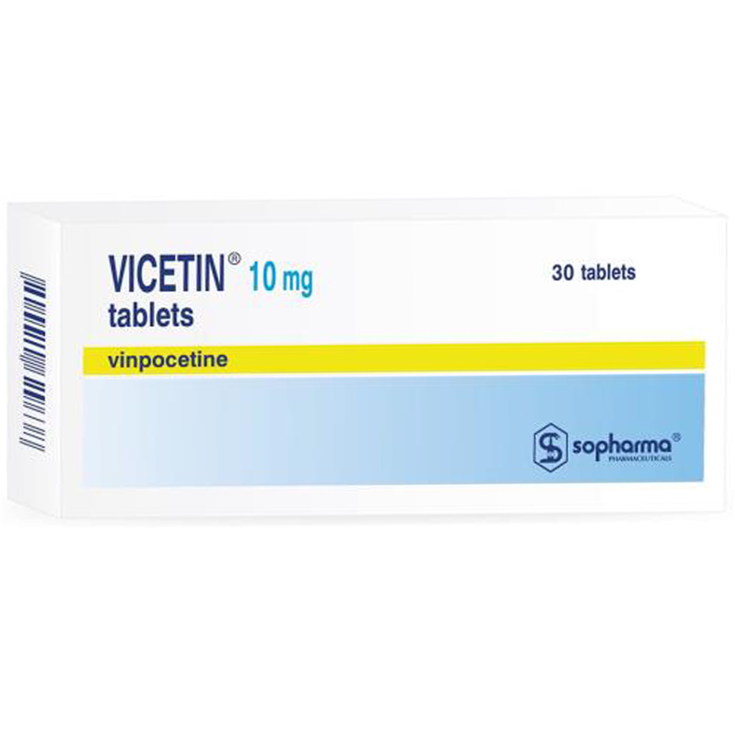 Thuốc Vicetin 10mg Sopharma điều trị rối loạn mạch máu, rối loạn tuần hoàn máu não (3 vỉ x 10 viên)