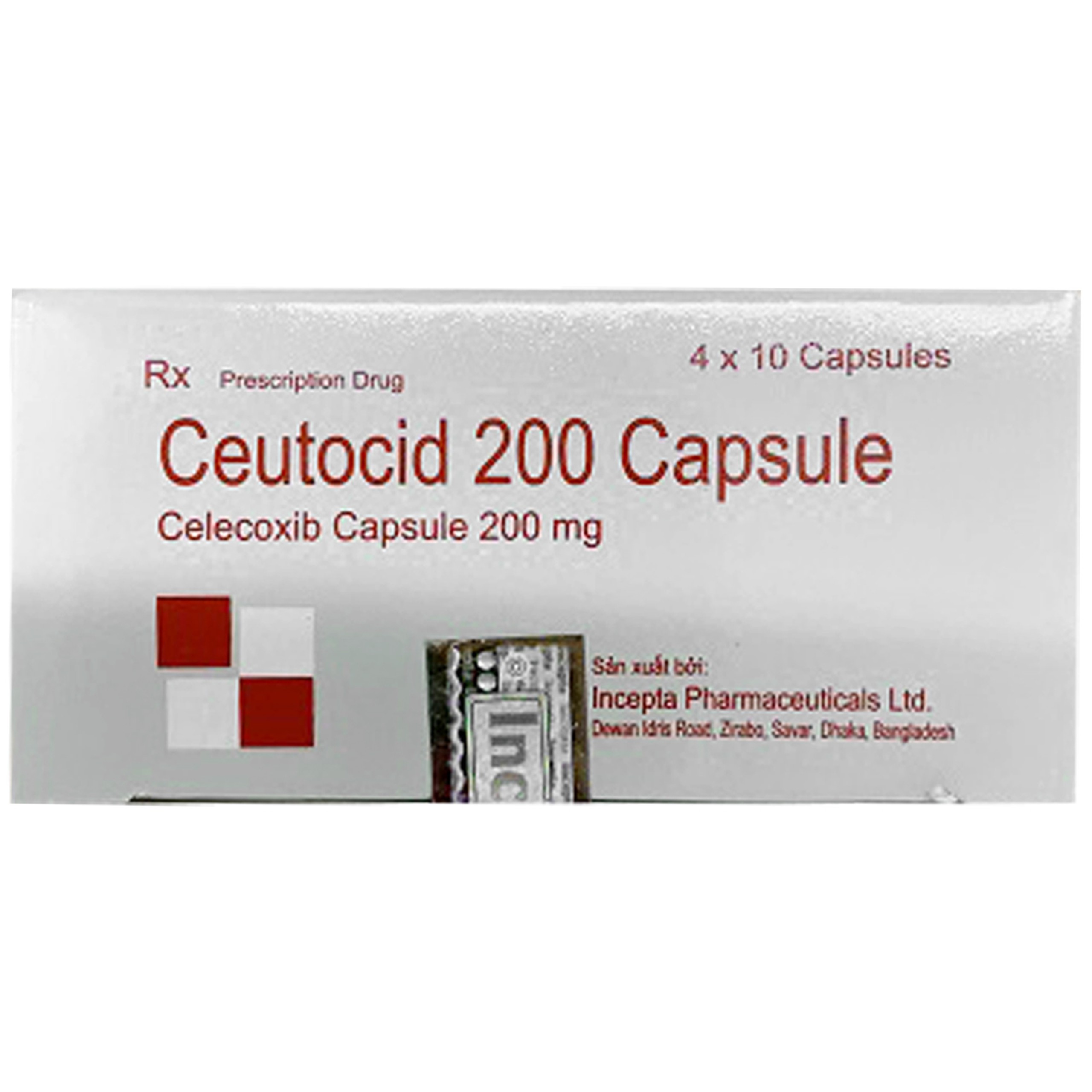 Thuốc Ceutocid 200 Capsule Incepta điều trị triệu chứng thoái hóa khớp, viêm khớp dạng thấp ( 4 vỉ x 10 viên)