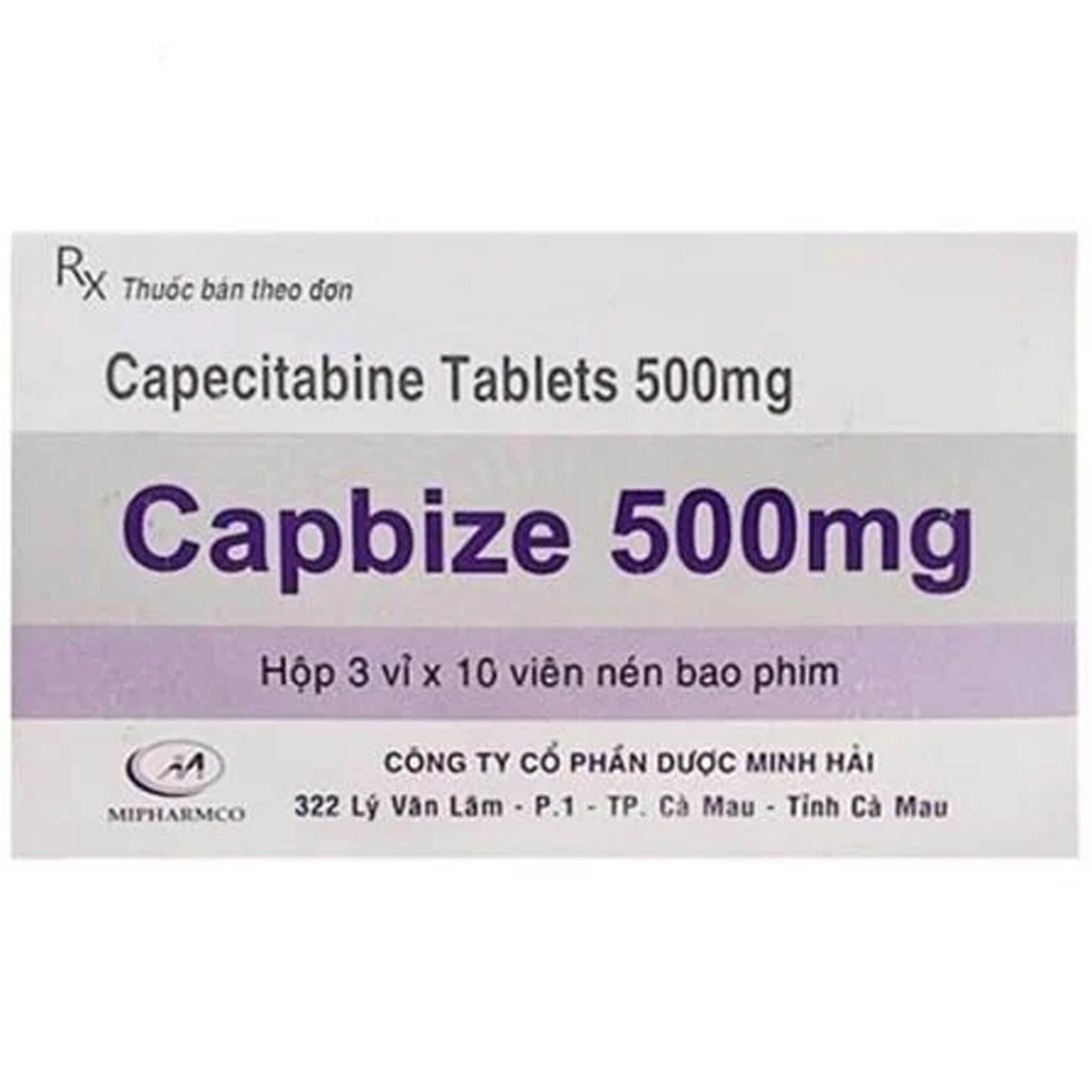 Thuốc Capbize 500mg Minh Hải điều trị ung thư đại tràng, ung thư vú, ung thư dạ dày (3 vỉ x 10 viên)