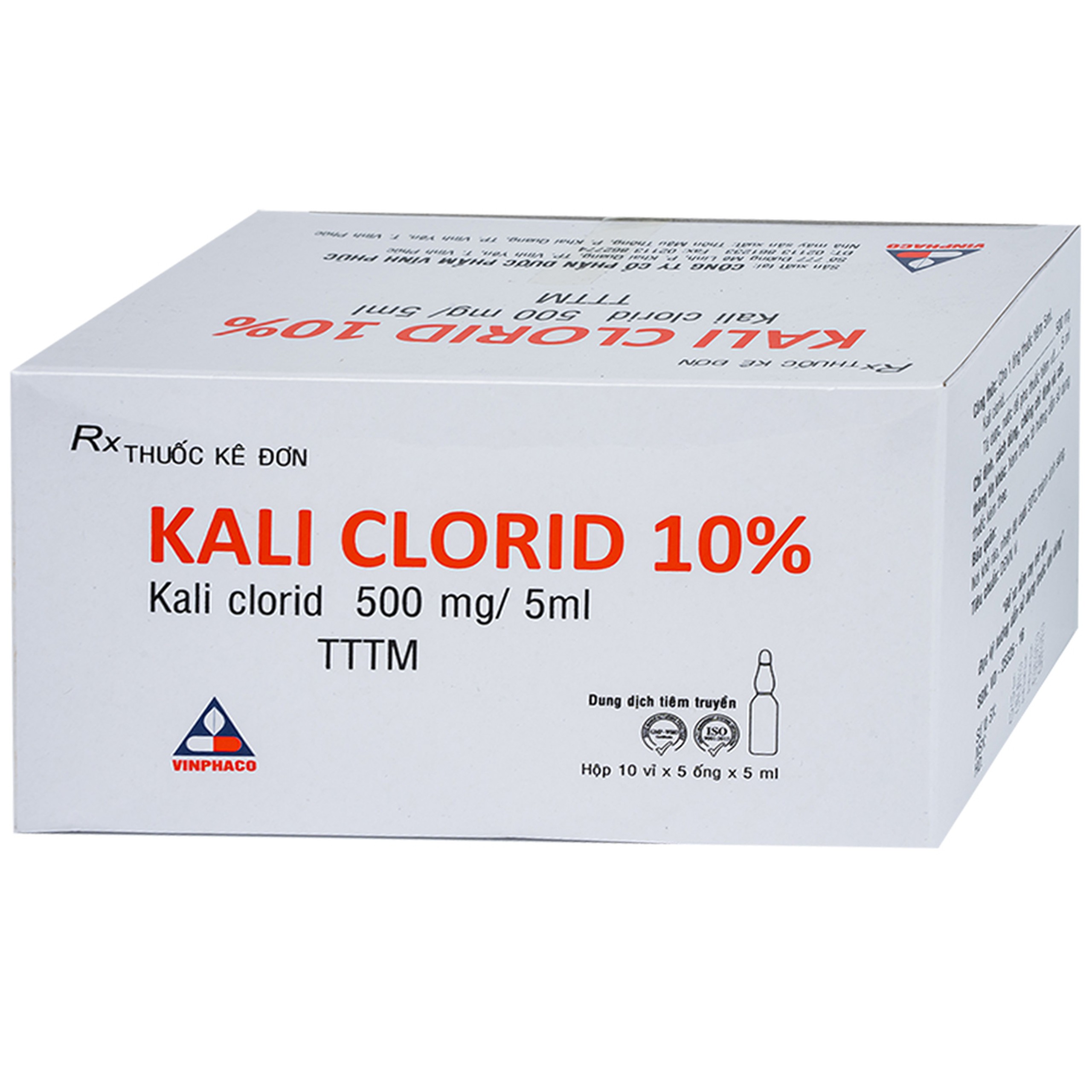 Thuốc Kali Clorid 10% Vinphaco điều trị và phòng chứng giảm Kali huyết (10 vỉ x 5 ống x 5ml)