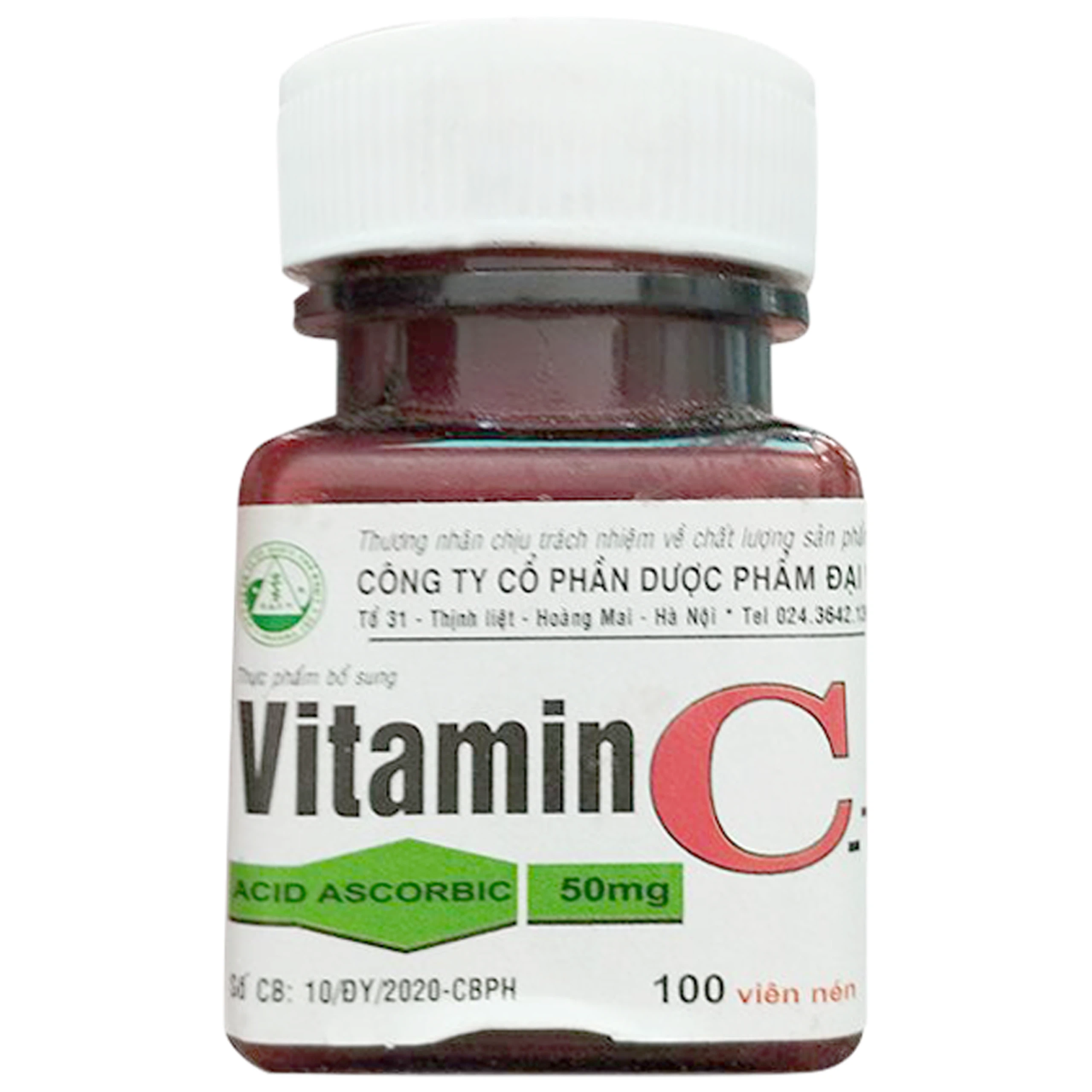Viên uống Vitamin C 50mg bổ sung vitamin C, hỗ trợ tăng cường sức đề kháng (100 viên)