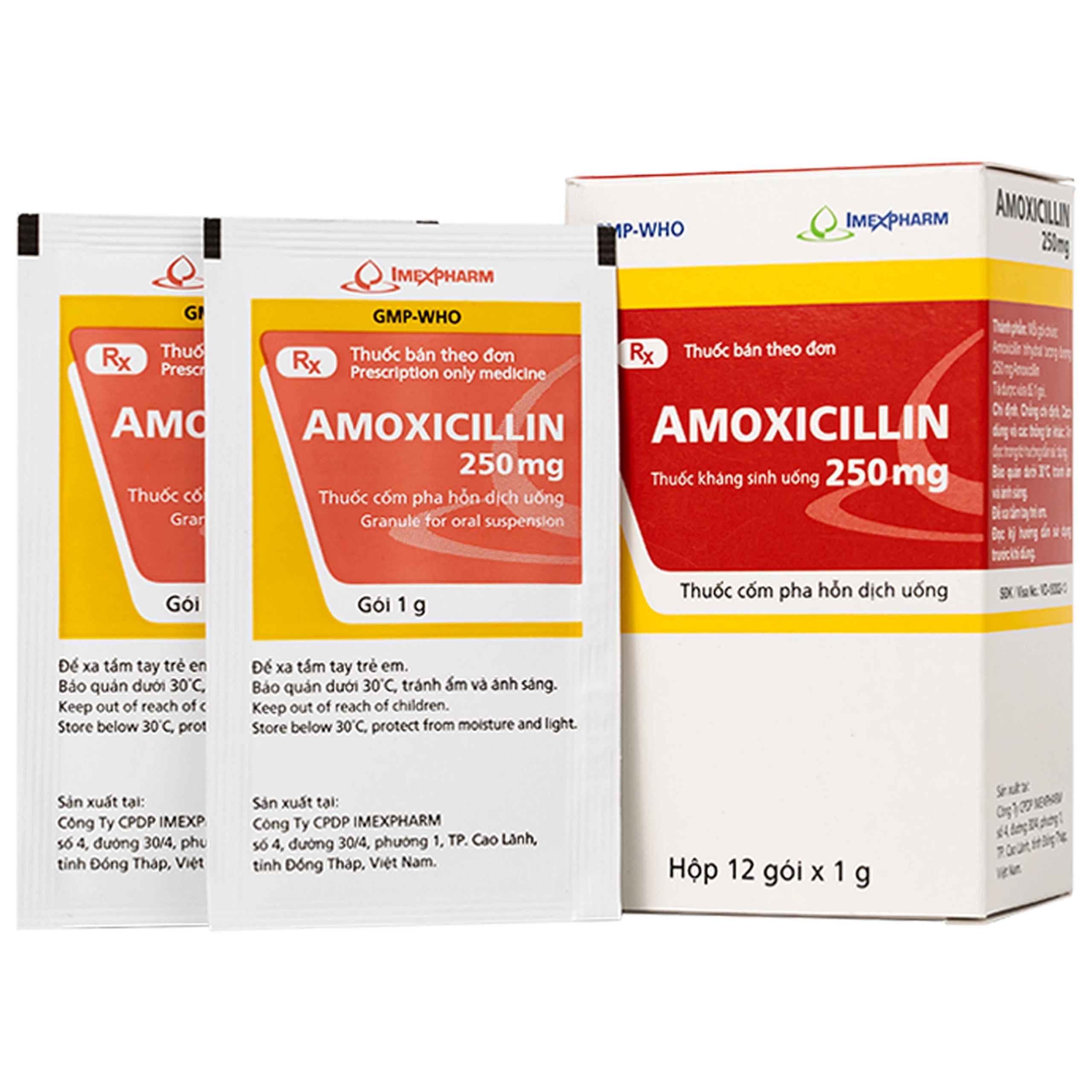 Hỗn dịch uống Amoxicillin 250mg Imexpharm điều trị nhiễm khuẩn đường hô hấp, đường mật, đường tiêu hóa (12 gói)