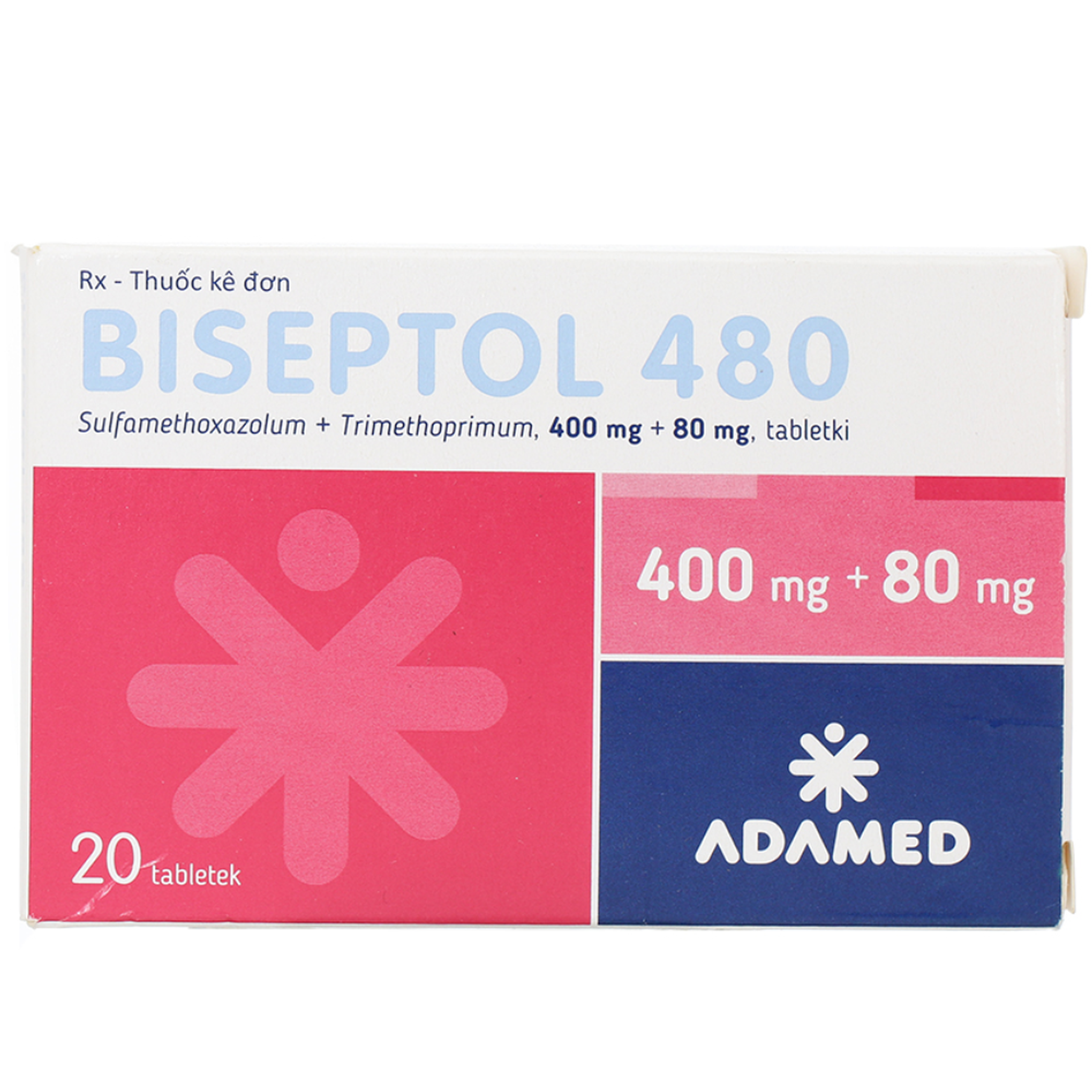 Thuốc Biseptol 480 Adamed điều trị nhiễm trùng do vi sinh vật nhạy cảm với thuốc (1 vỉ x 20 viên)