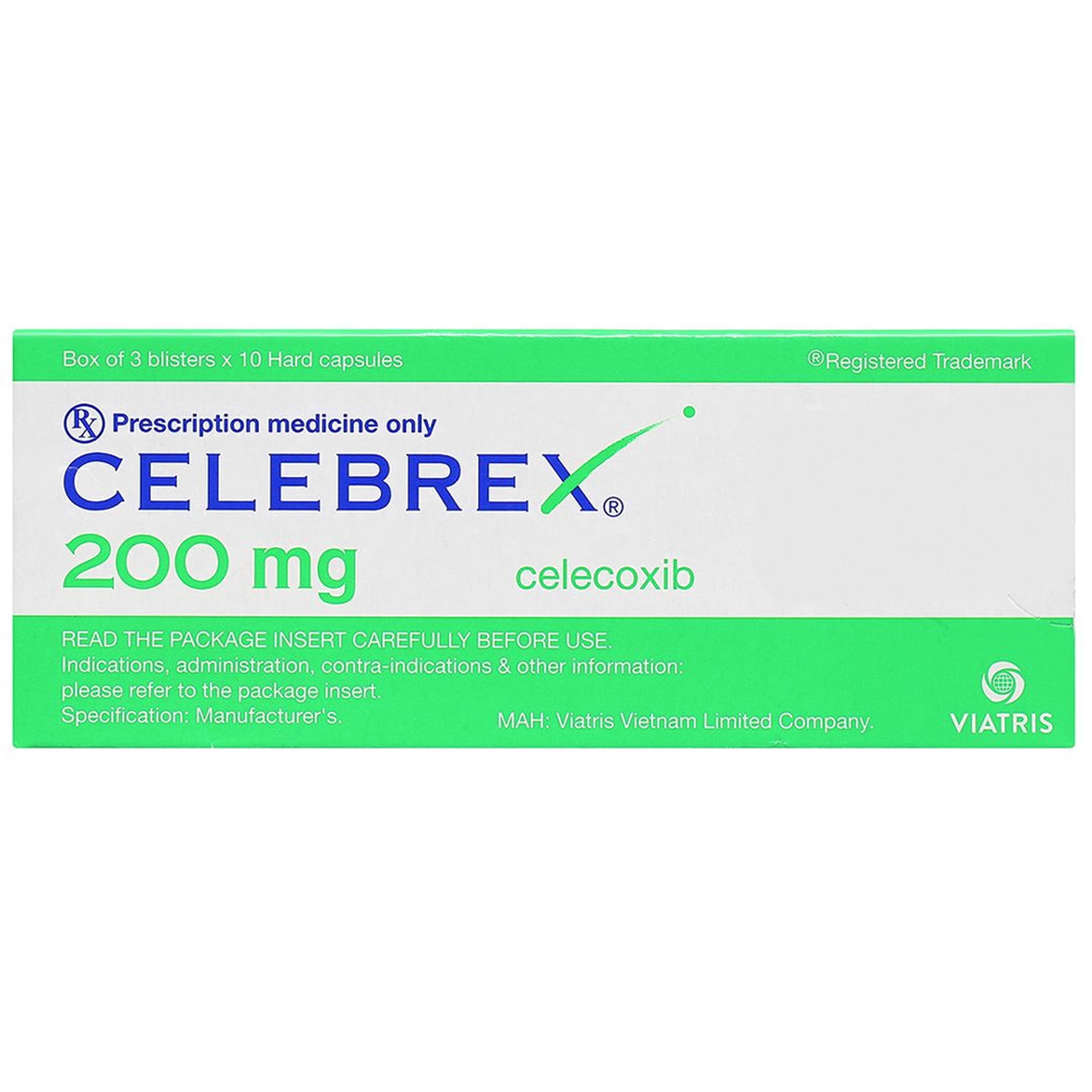 Thuốc Celebrex 200mg Viatris điều trị thoái hóa khớp, viêm khớp dạng thấp (3 vỉ x 10 viên) 