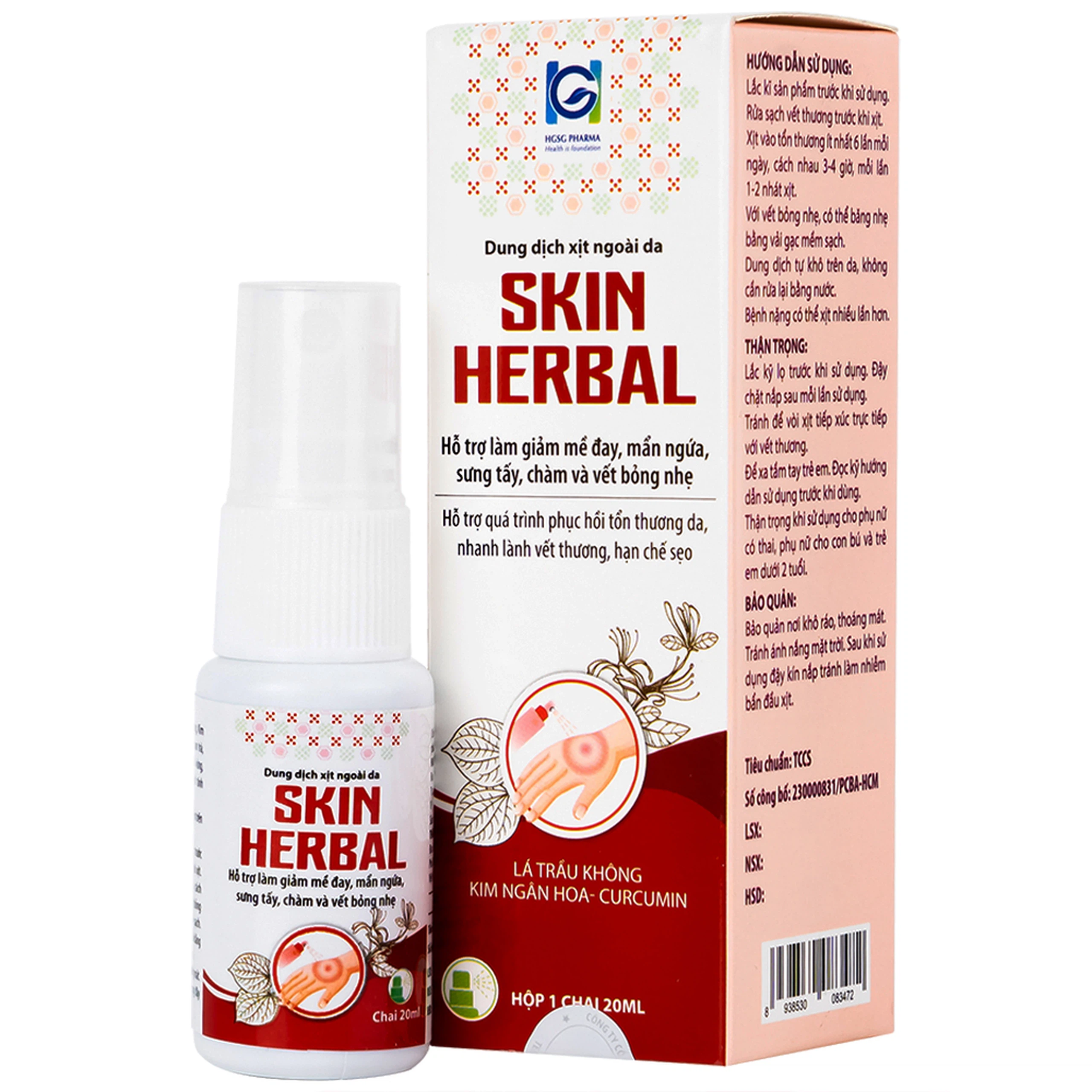 Dung dịch xịt ngoài da Skin Herbal hỗ trợ giảm mày đay, mẩn ngứa, sưng tấy, chàm và vết bỏng nhẹ (20ml)