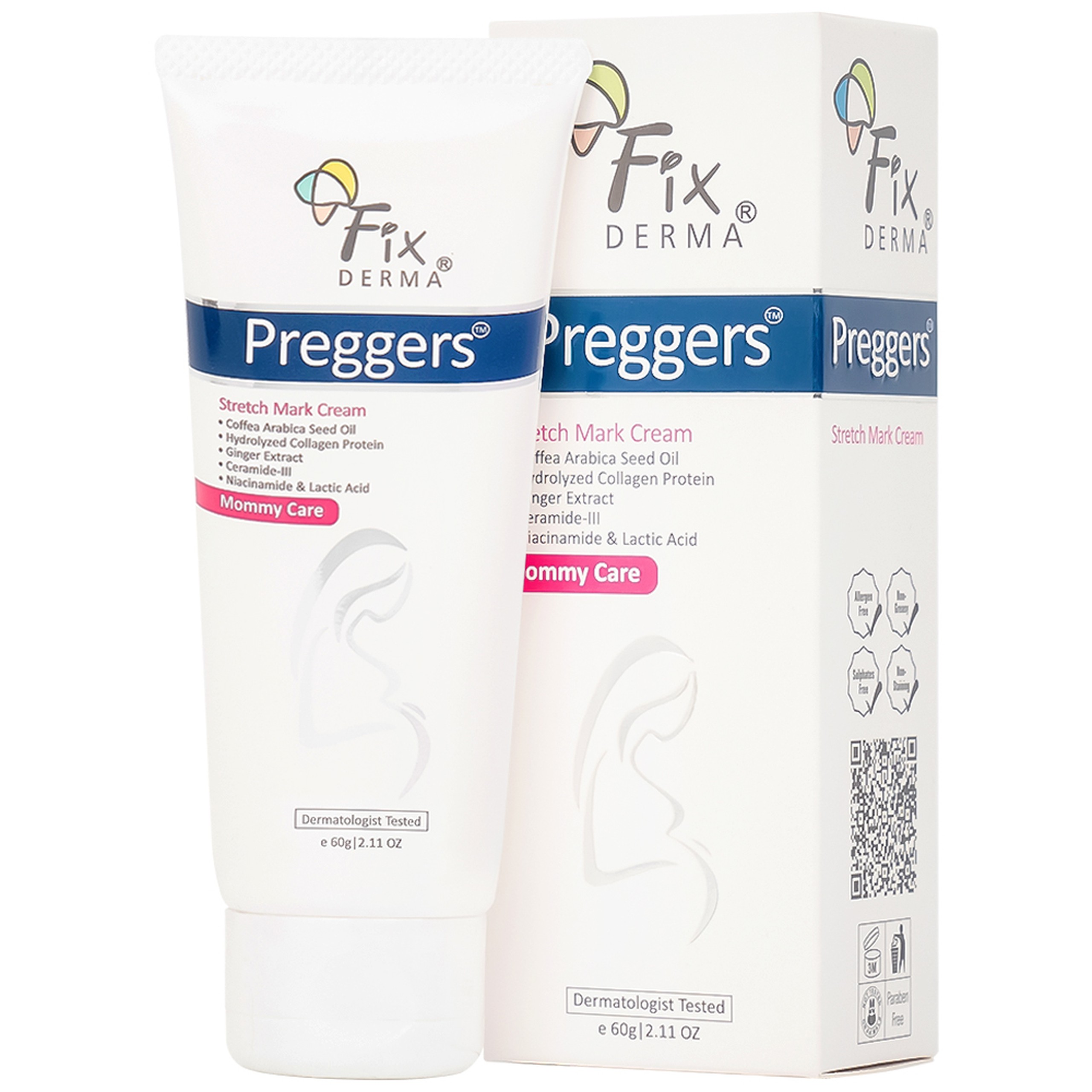 Kem bôi da Fixderma Preggers Stretch Mark Cream dưỡng ẩm, giảm rạn da cho phụ nữ mang thai và sau sinh (60g)