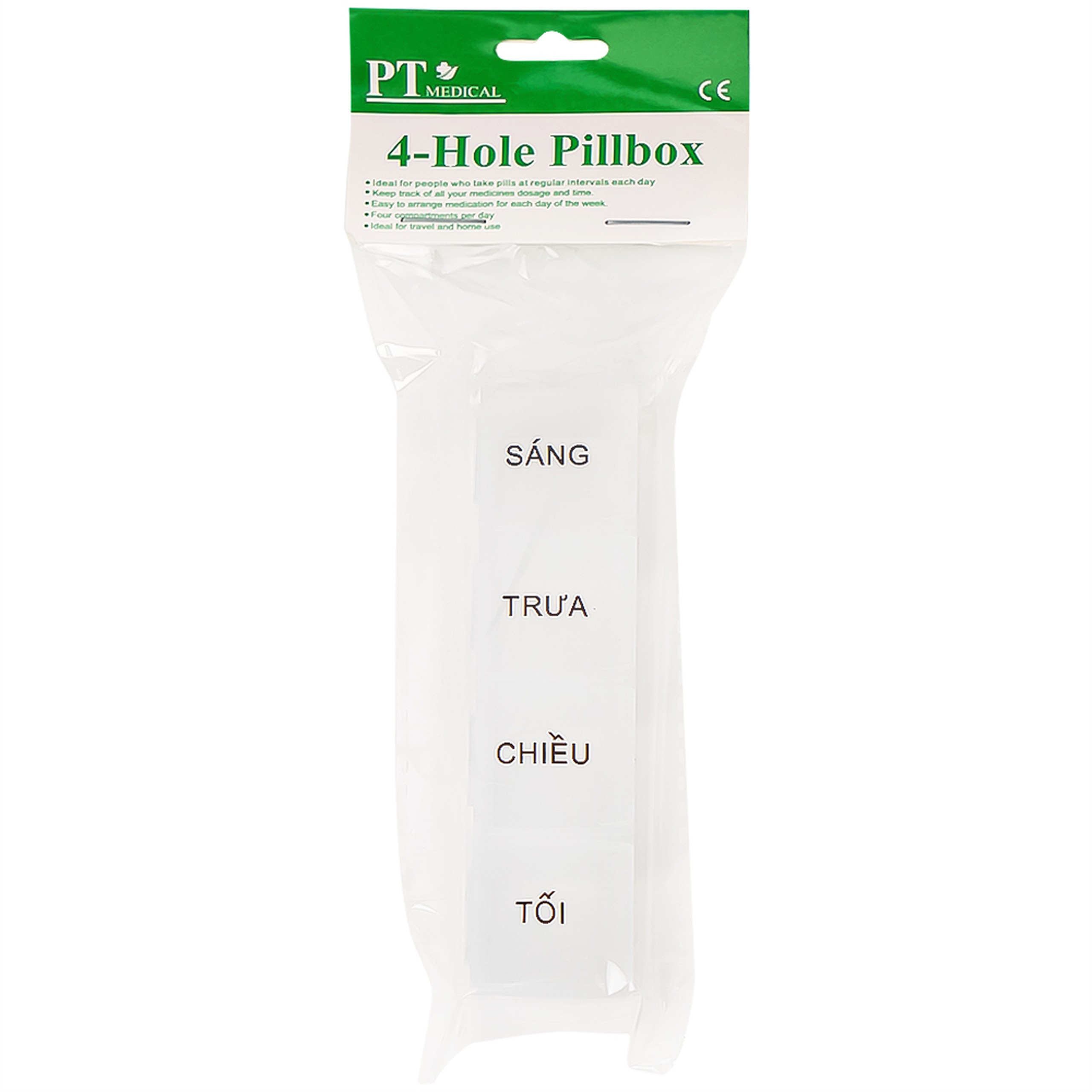 Hộp phân liều thuốc 4-Hole Pillbox PT Medical 4 ngăn dài, nhỏ gọn, tiện dụng (1 cái)